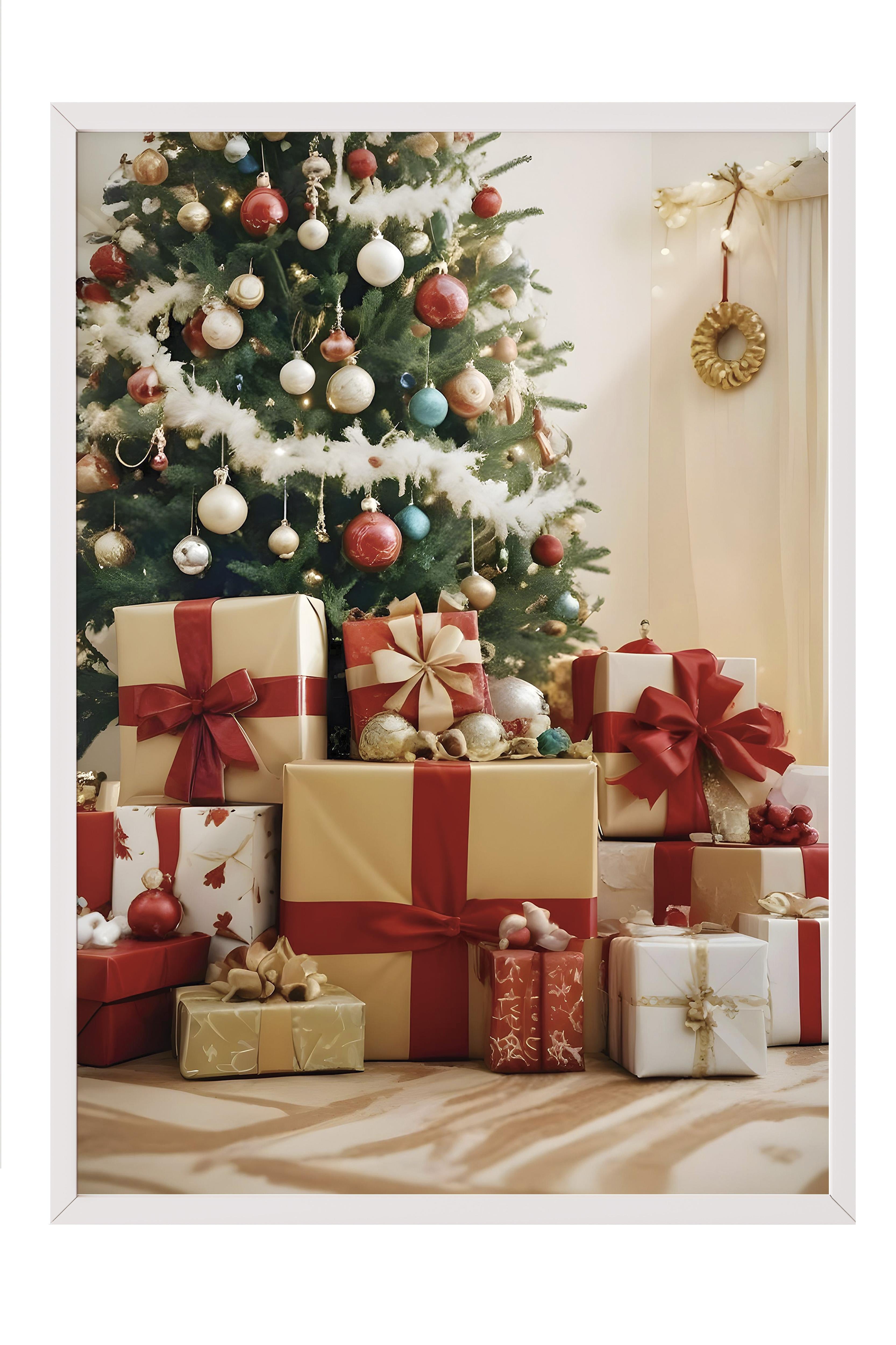 Beyaz Çerçeveli Tablo, Yılbaşı Poster, Yılbaşı Dekoru, Christmas Gifts Comfort Serisi NO:108648