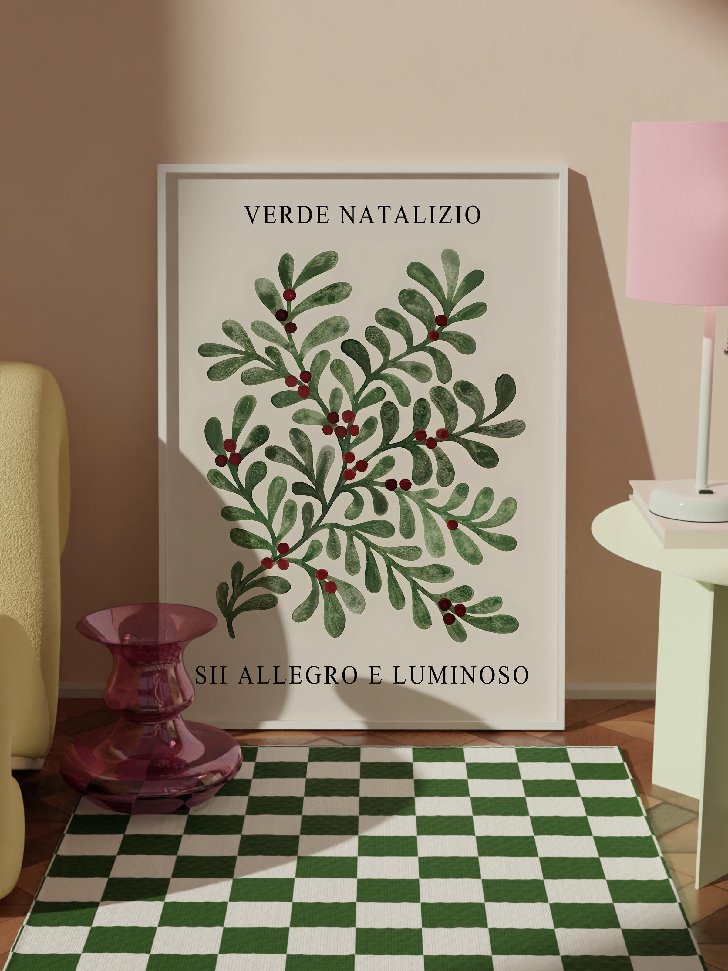Beyaz Çerçeveli Tablo, Yılbaşı Poster, Yılbaşı Dekoru, Christmas Greenery Comfort Serisi NO:108671
