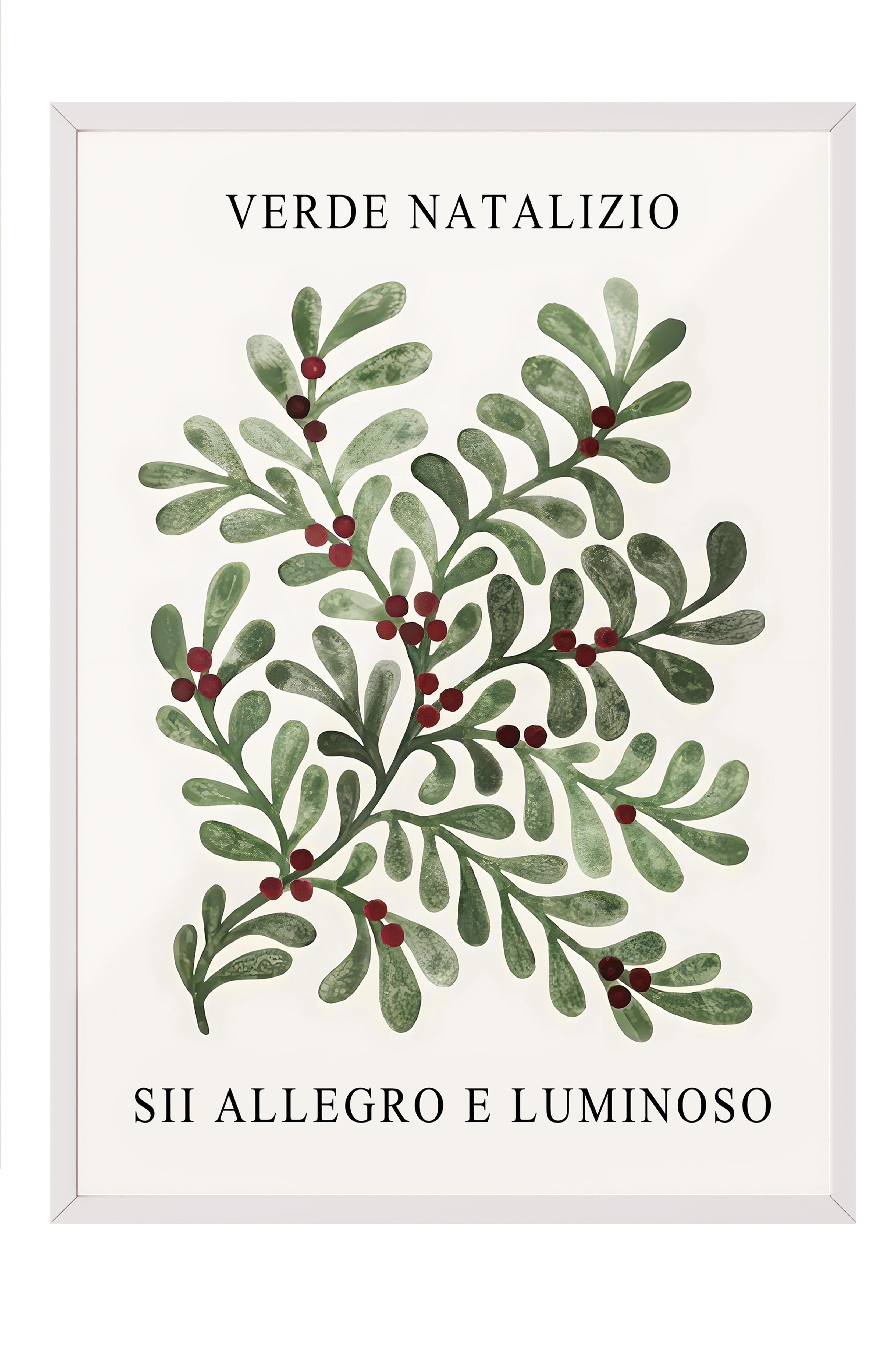Beyaz Çerçeveli Tablo, Yılbaşı Poster, Yılbaşı Dekoru, Christmas Greenery Comfort Serisi NO:108671