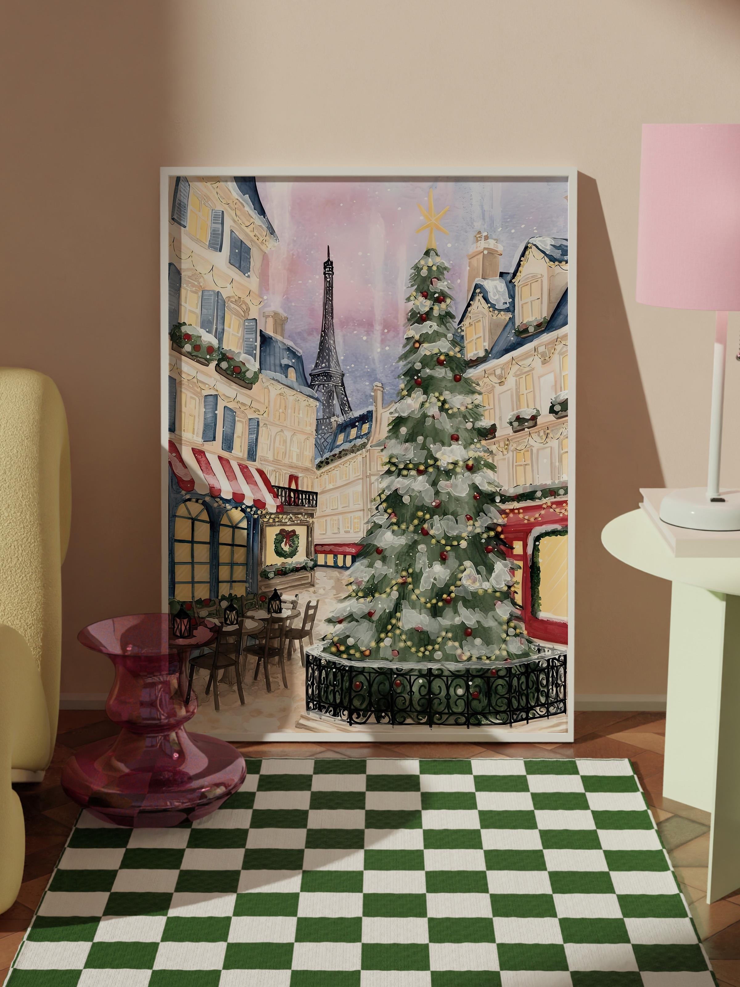 Beyaz Çerçeveli Tablo, Yılbaşı Poster, Yılbaşı Dekoru, Christmas in Town Comfort Serisi NO:108658