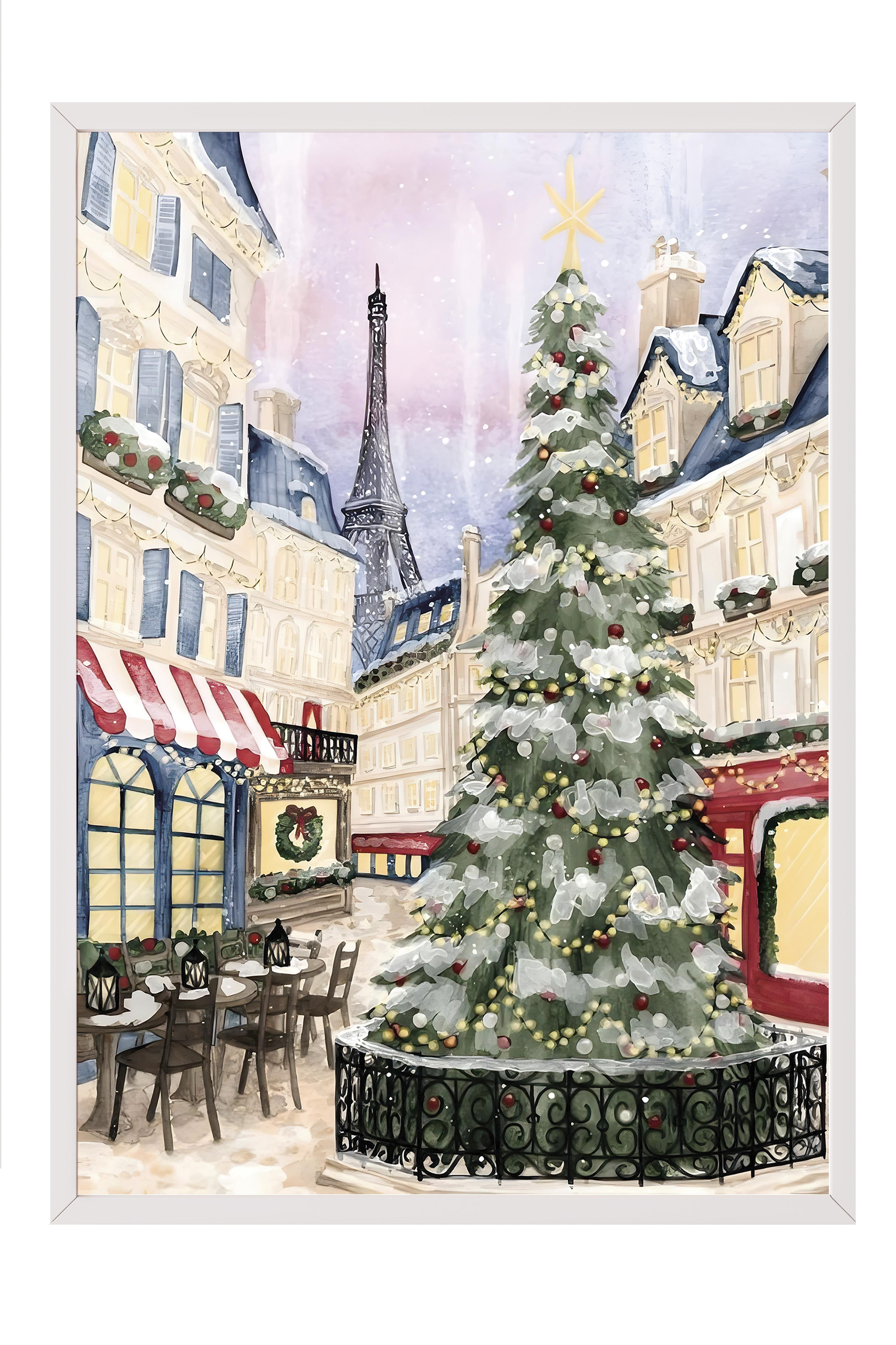 Beyaz Çerçeveli Tablo, Yılbaşı Poster, Yılbaşı Dekoru, Christmas in Town Comfort Serisi NO:108658