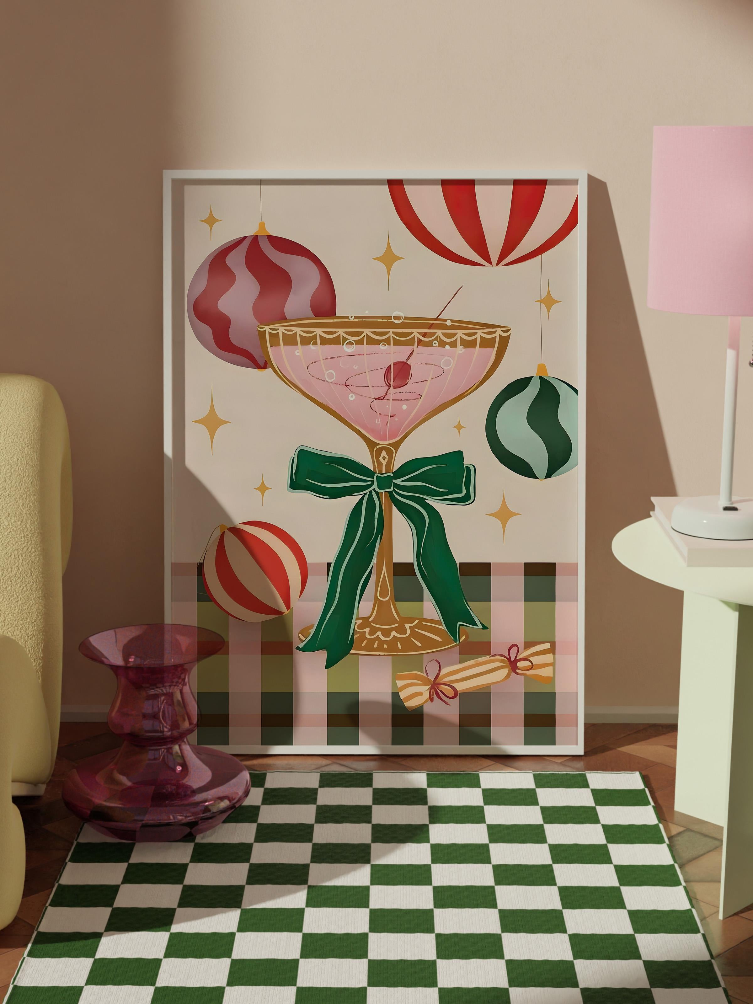 Beyaz Çerçeveli Tablo, Yılbaşı Poster, Yılbaşı Dekoru, Festive Cocktail Comfort Serisi NO:108676