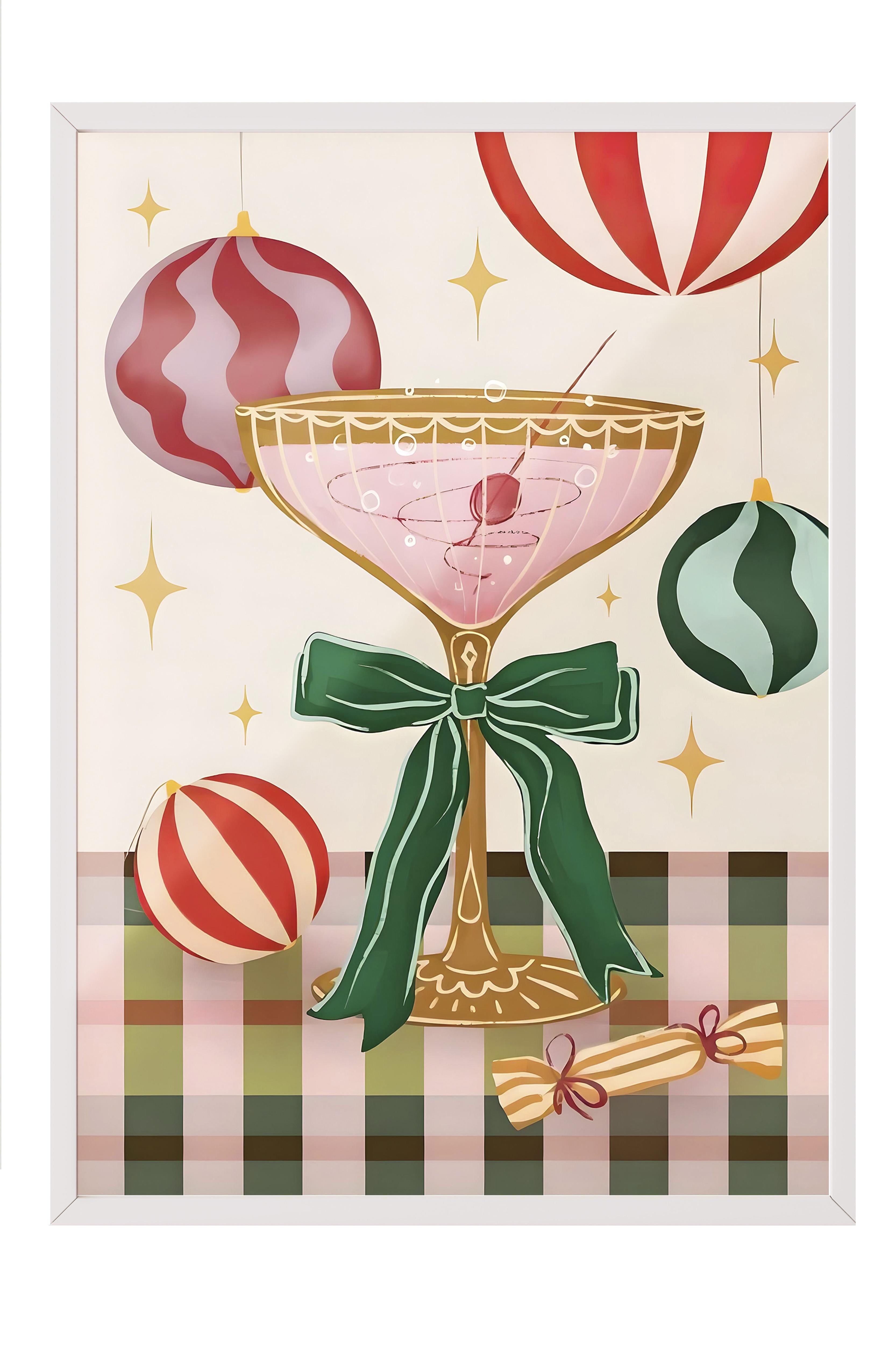 Beyaz Çerçeveli Tablo, Yılbaşı Poster, Yılbaşı Dekoru, Festive Cocktail Comfort Serisi NO:108676