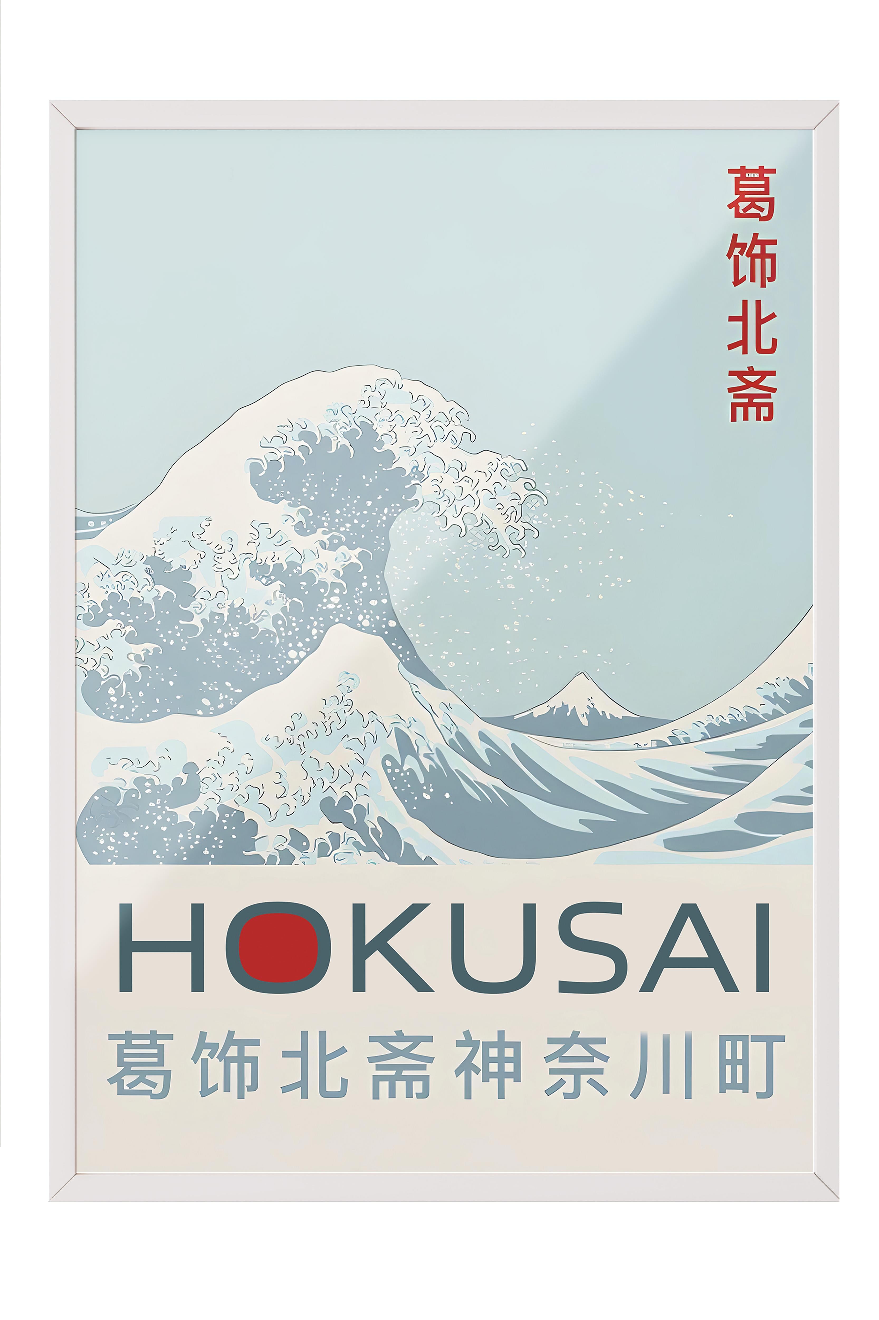 Beyaz Çerçeveli Tablo, Duvar Tablosu, Hokusai - The Great Wave Off Kanagawa Comfort Serisi NO:108710