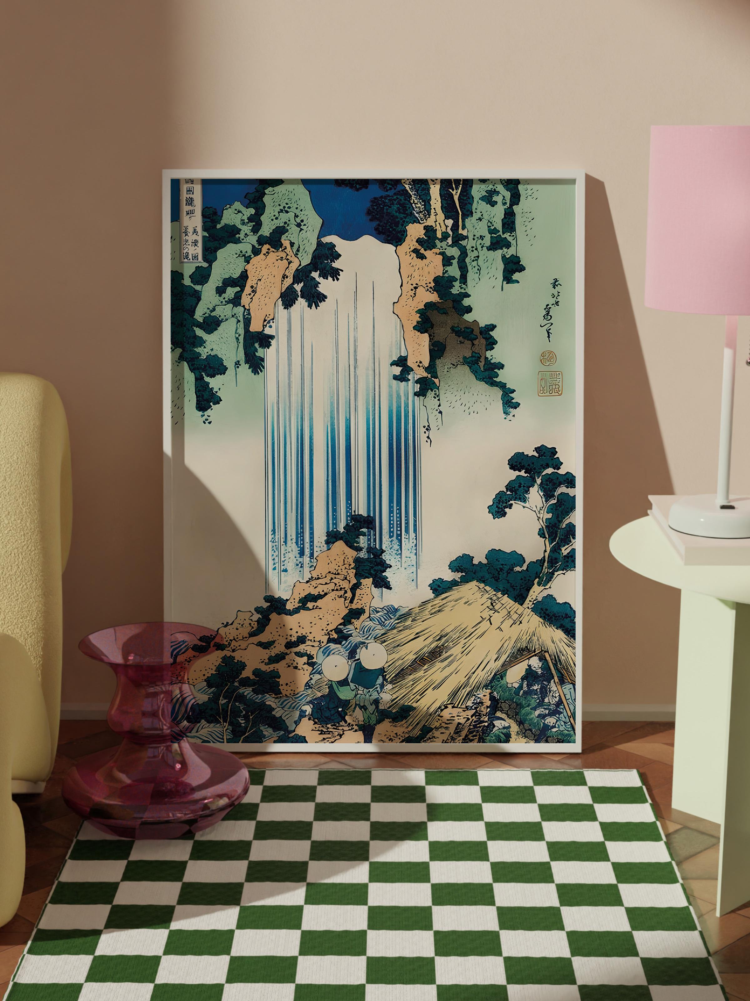 Beyaz Çerçeveli Tablo, Hokusai - Yōrō Waterfall In Mino Province Comfort Serisi NO:108717