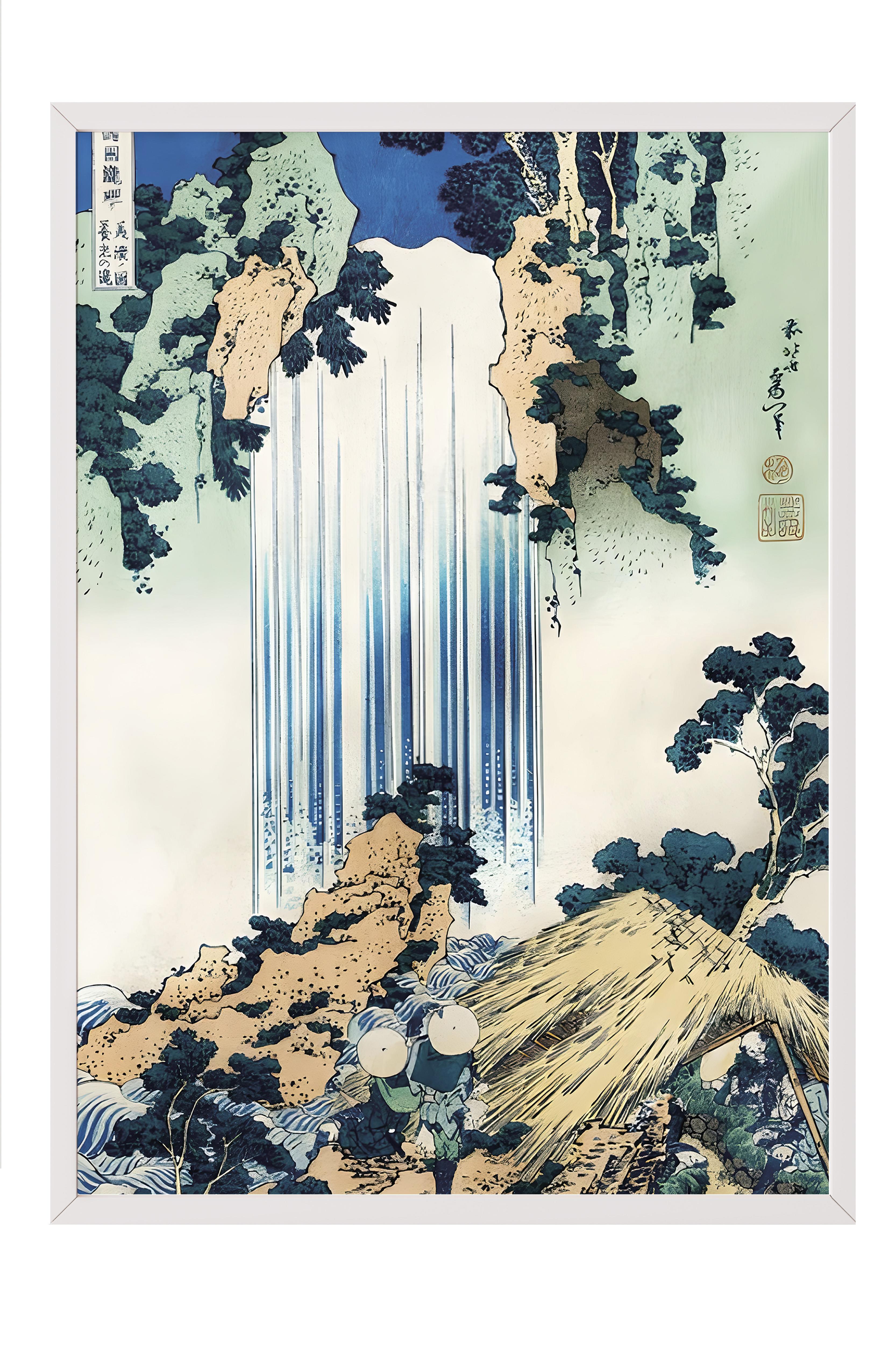 Beyaz Çerçeveli Tablo, Hokusai - Yōrō Waterfall In Mino Province Comfort Serisi NO:108717