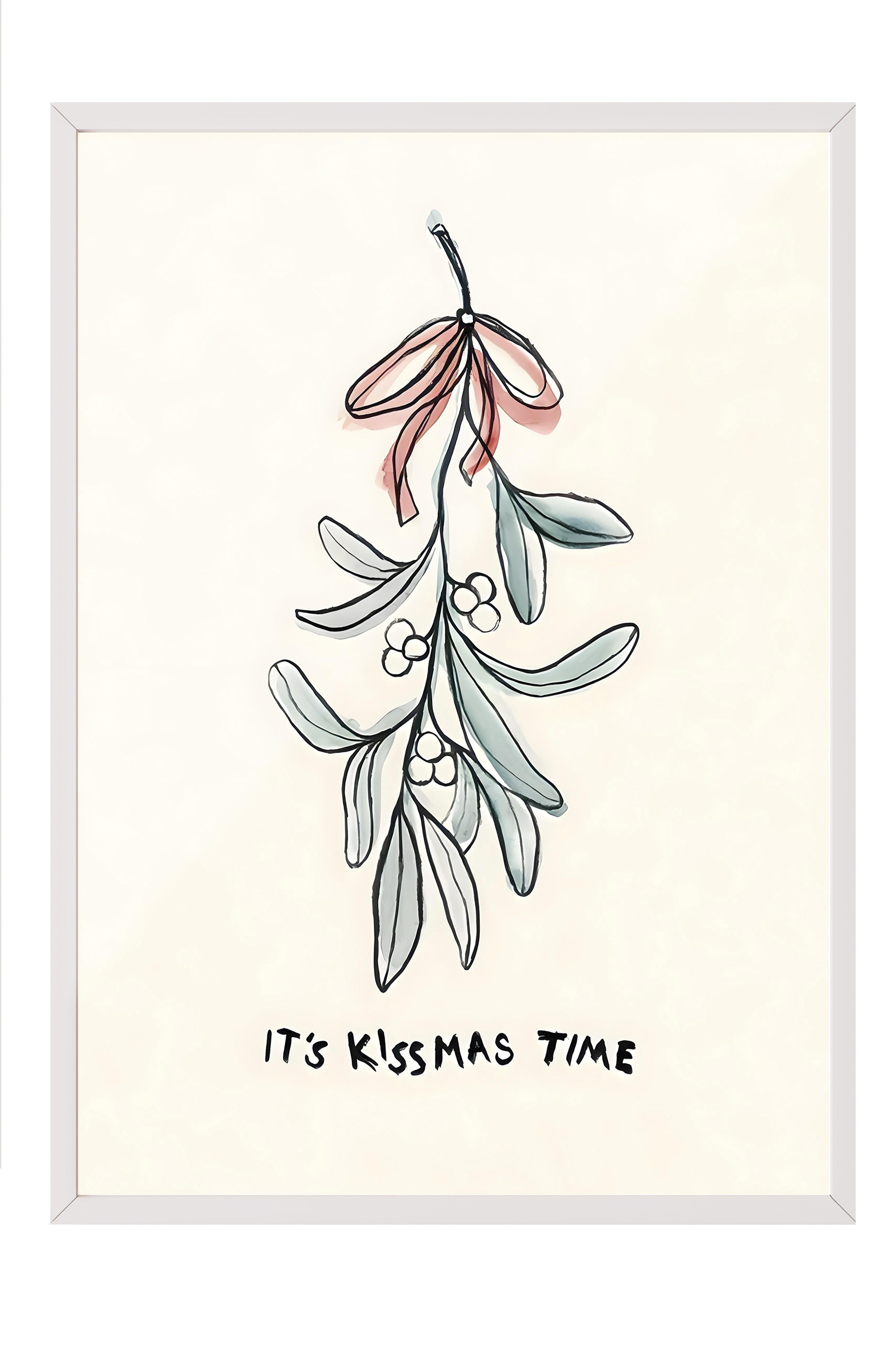 Beyaz Çerçeveli Tablo, Yılbaşı Poster, Yılbaşı Dekoru, It's Kissmas Time Comfort Serisi NO:108678