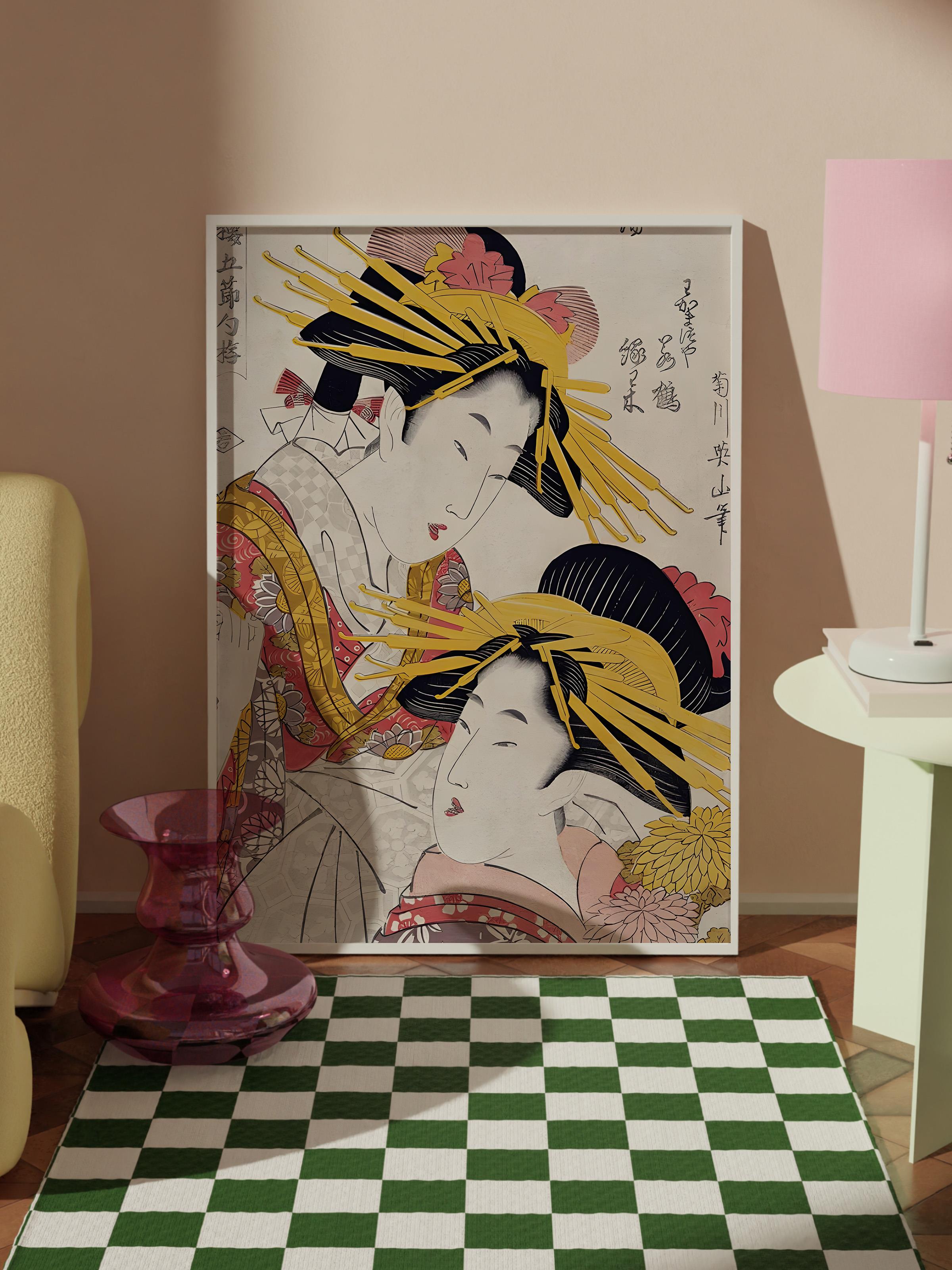 Beyaz Çerçeveli Tablo, Poster ve Çerçeve Seti,  Duvar Tablosu, Japanese Women Comfort Serisi NO:108720