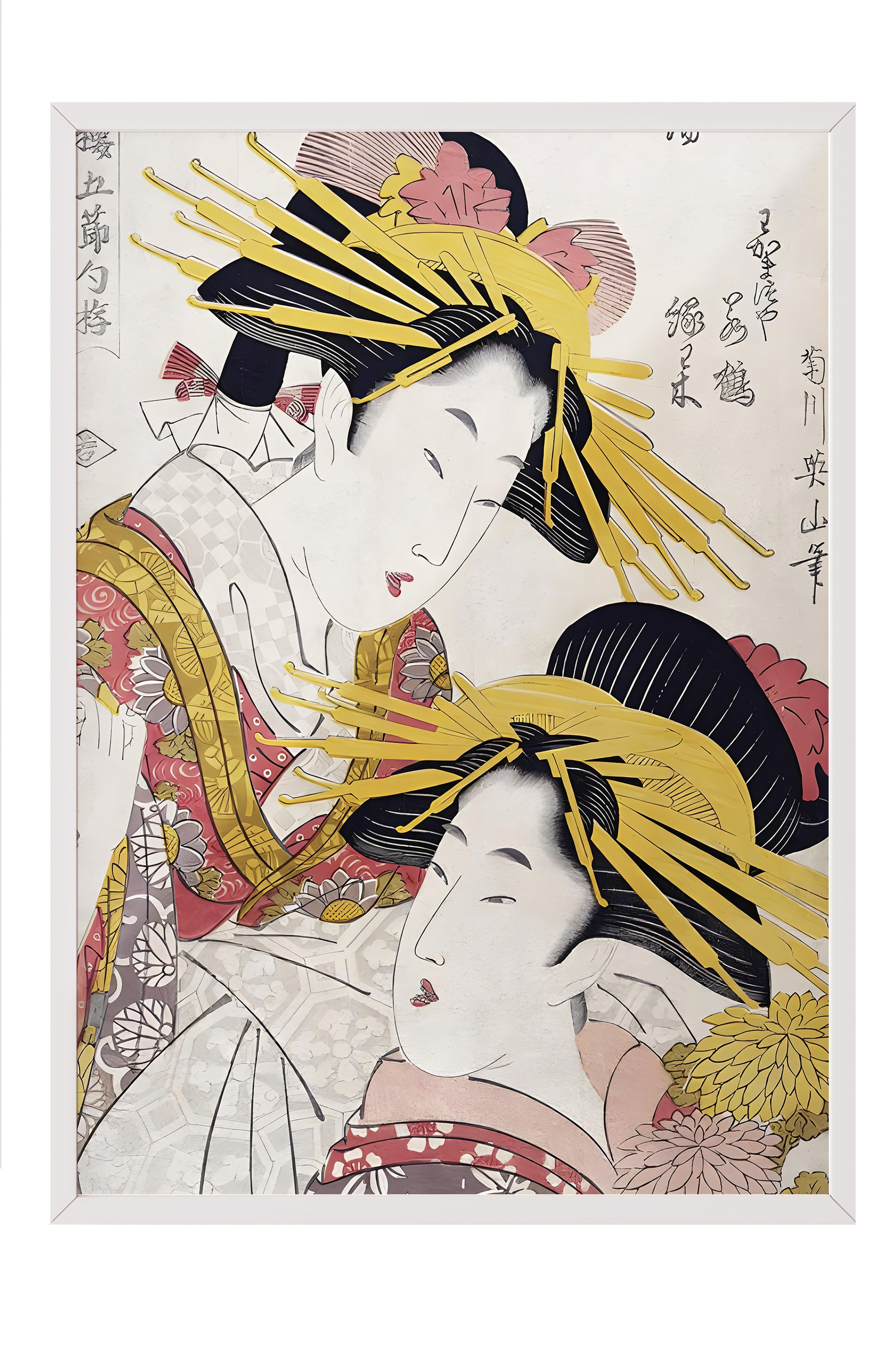 Beyaz Çerçeveli Tablo, Poster ve Çerçeve Seti,  Duvar Tablosu, Japanese Women Comfort Serisi NO:108720