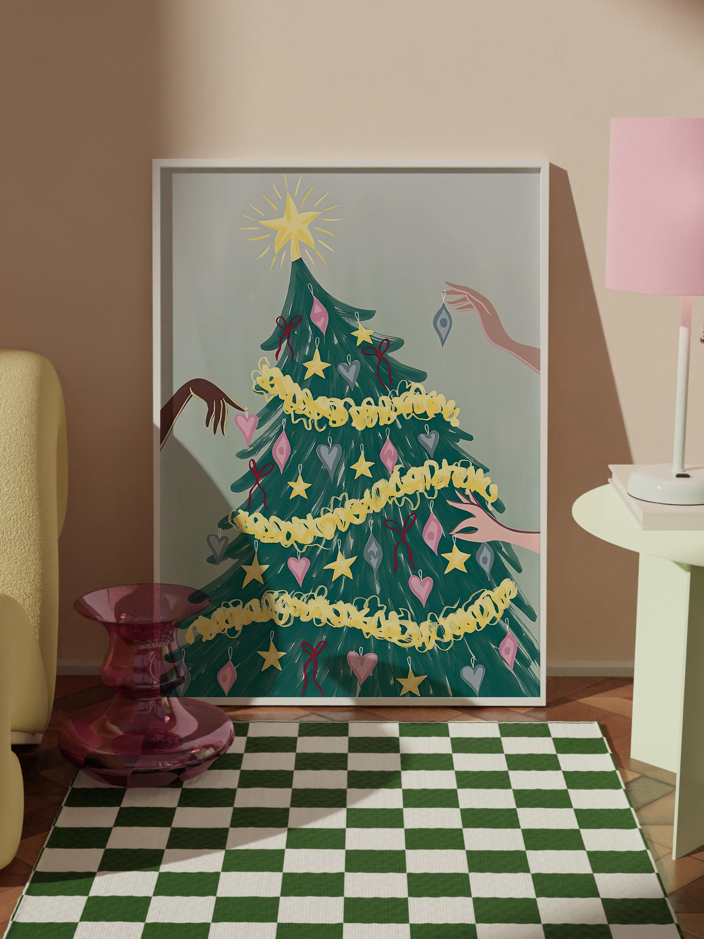 Beyaz Çerçeveli Tablo, Yılbaşı Poster, Yılbaşı Dekoru, Joyful Tree Comfort Serisi NO:108674