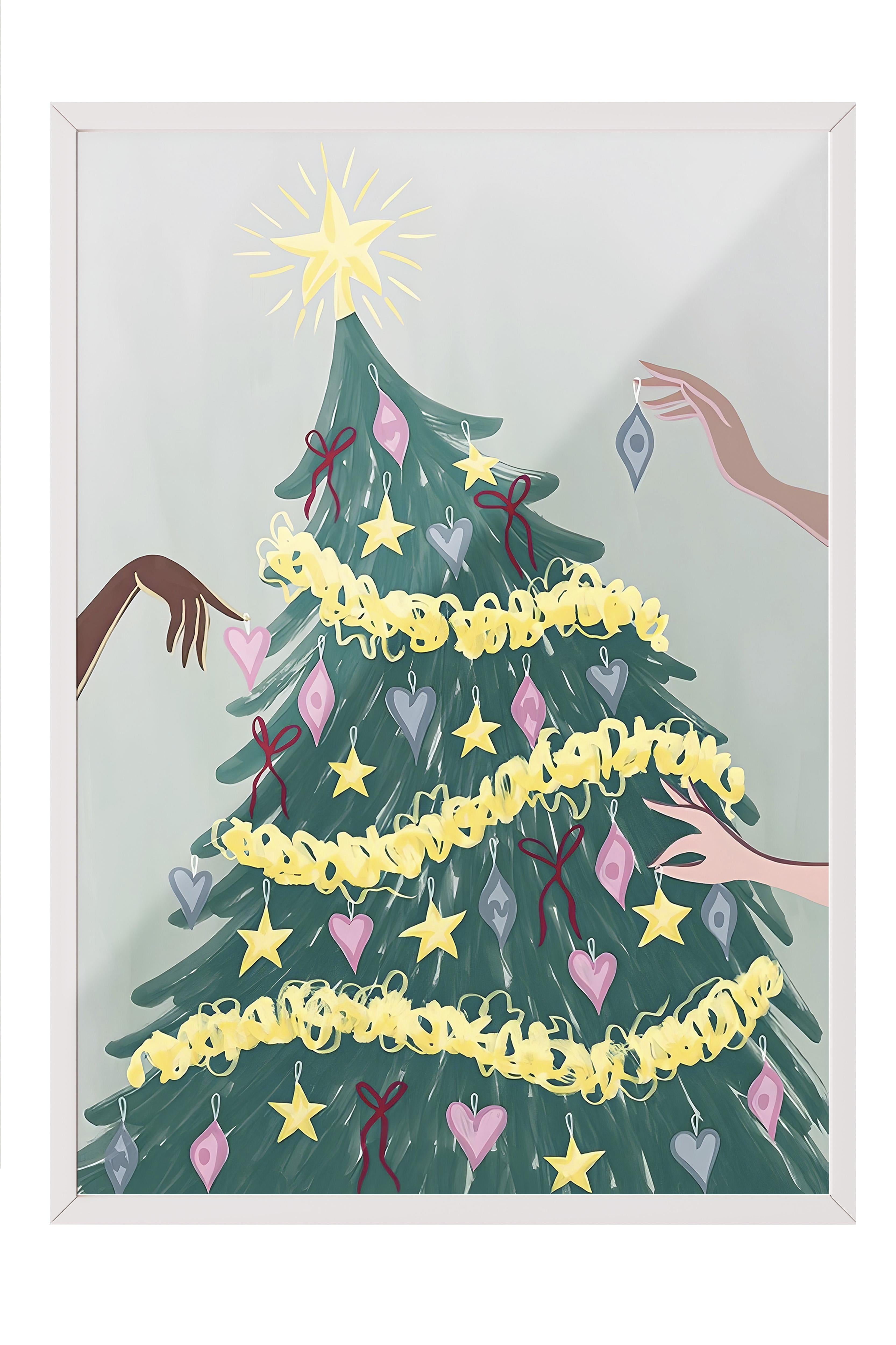 Beyaz Çerçeveli Tablo, Yılbaşı Poster, Yılbaşı Dekoru, Joyful Tree Comfort Serisi NO:108674