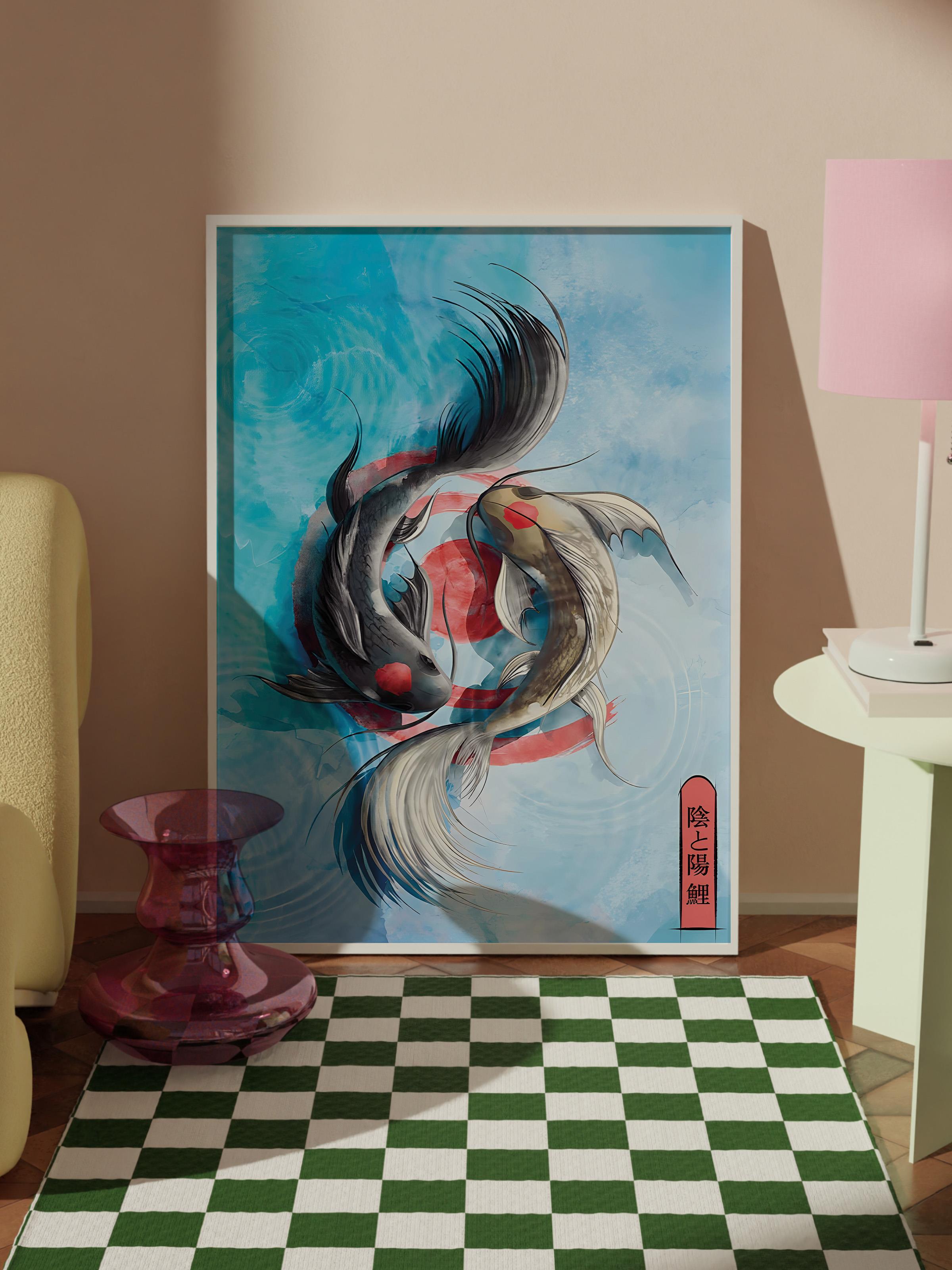 Beyaz Çerçeveli Tablo, Poster ve Çerçeve Seti,  Duvar Tablosu, Light Koi Comfort Serisi NO:108695