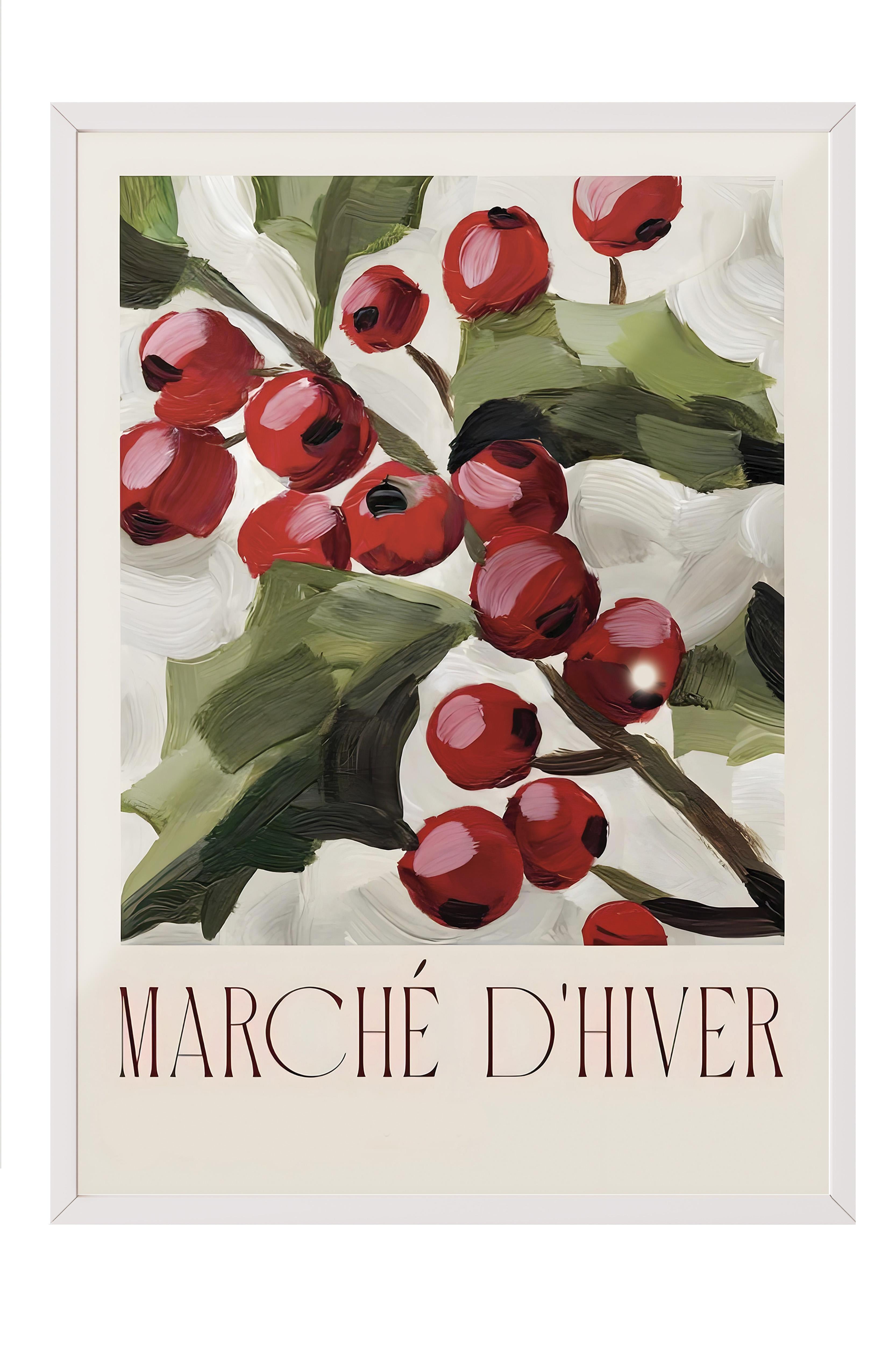 Beyaz Çerçeveli Tablo, Yılbaşı Poster, Yılbaşı Dekoru, Marché D'Hiver Comfort Serisi NO:108672