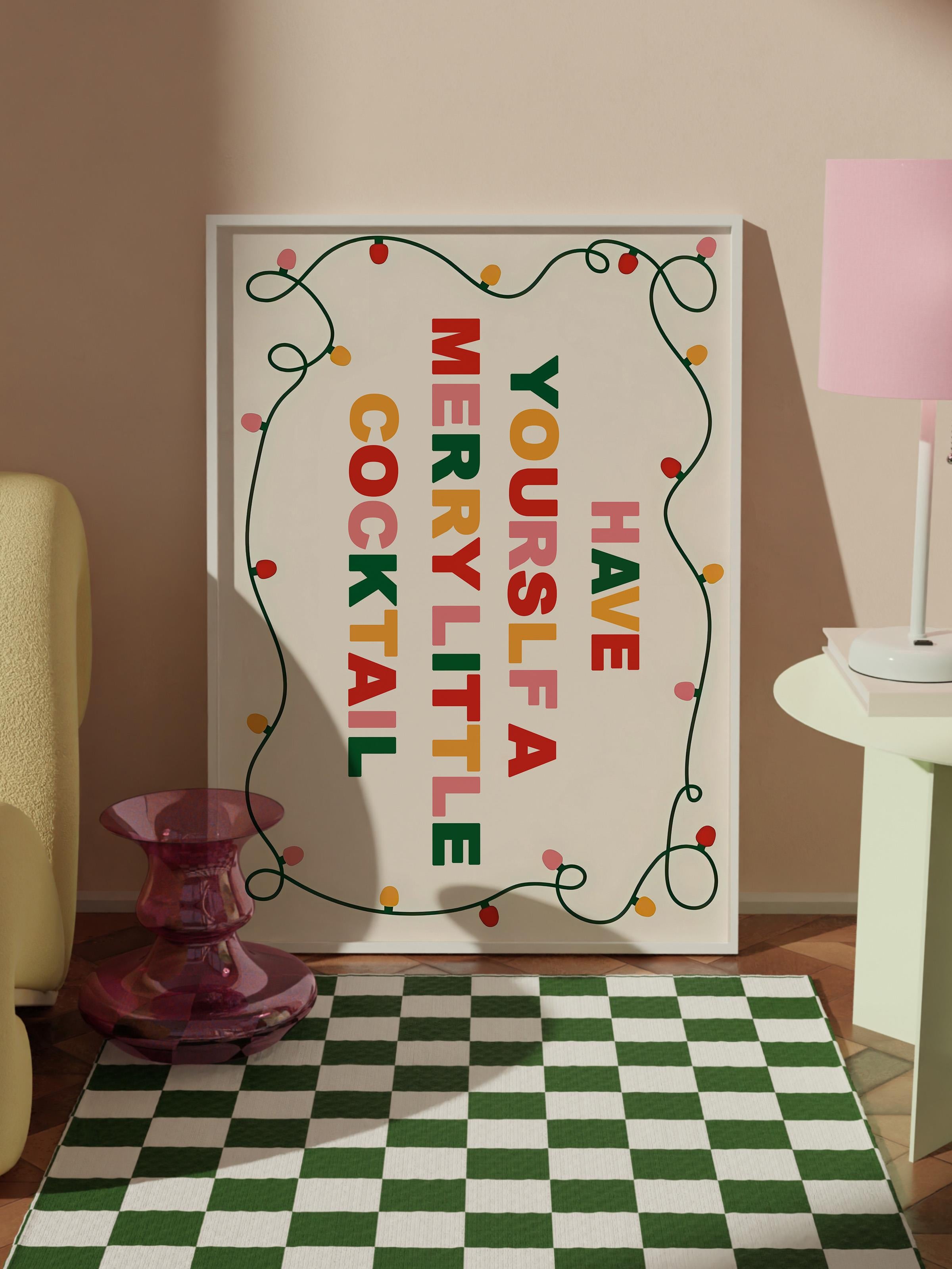 Beyaz Çerçeveli Tablo, Çerçeveli Yılbaşı Poster,  Merry Little Cocktail Comfort Serisi NO:108668