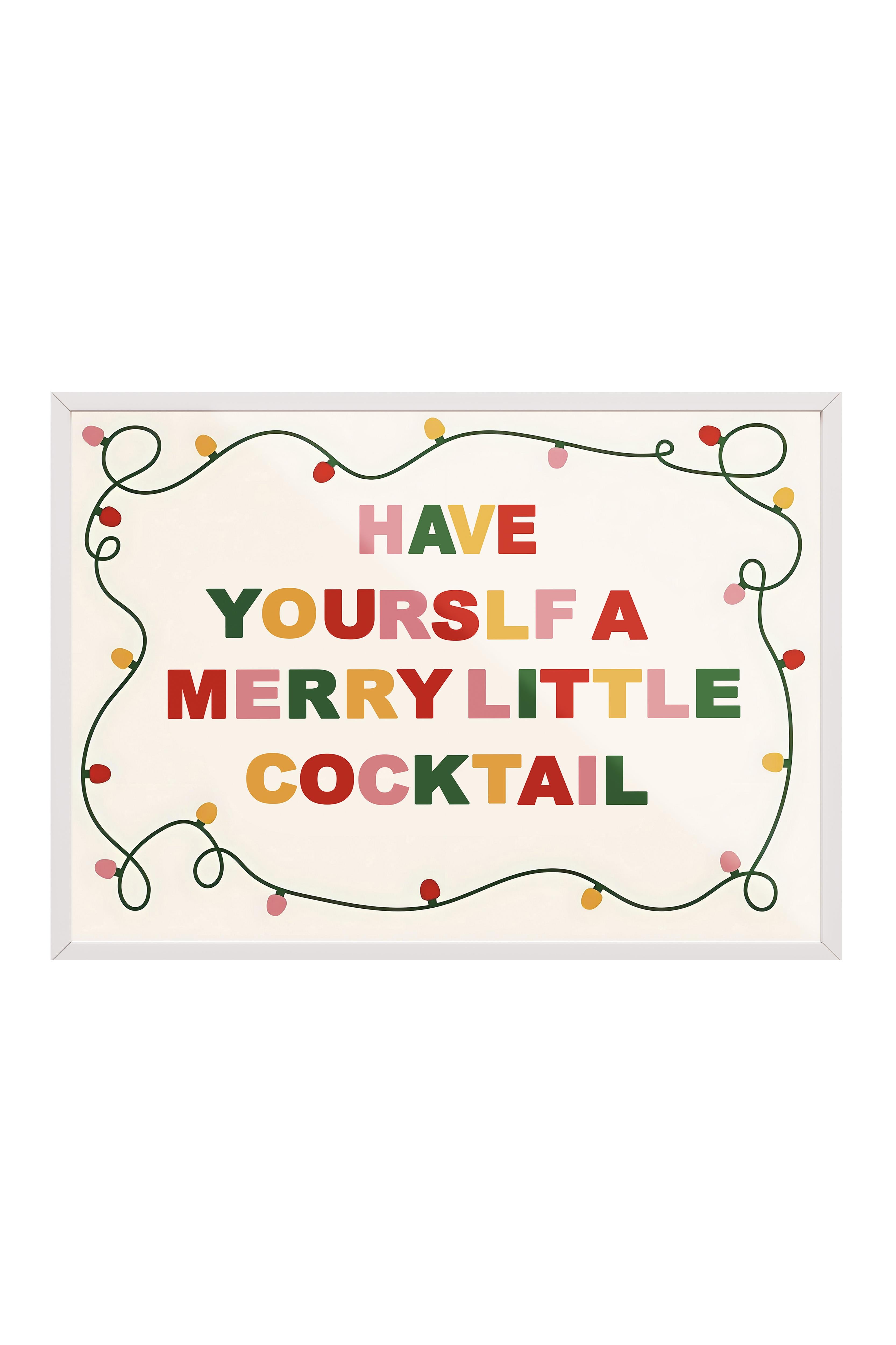 Beyaz Çerçeveli Tablo, Çerçeveli Yılbaşı Poster,  Merry Little Cocktail Comfort Serisi NO:108668