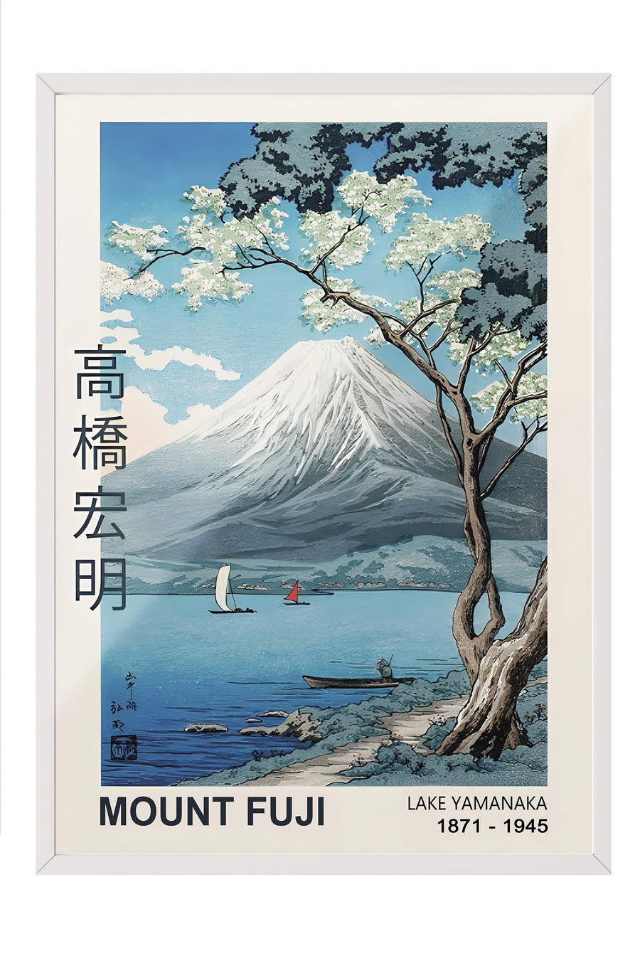Fuji Dağı ve Yamanaka Gölü Manzarası Japon Sanatı Poster – Beyaz Çerçeveli Tablo