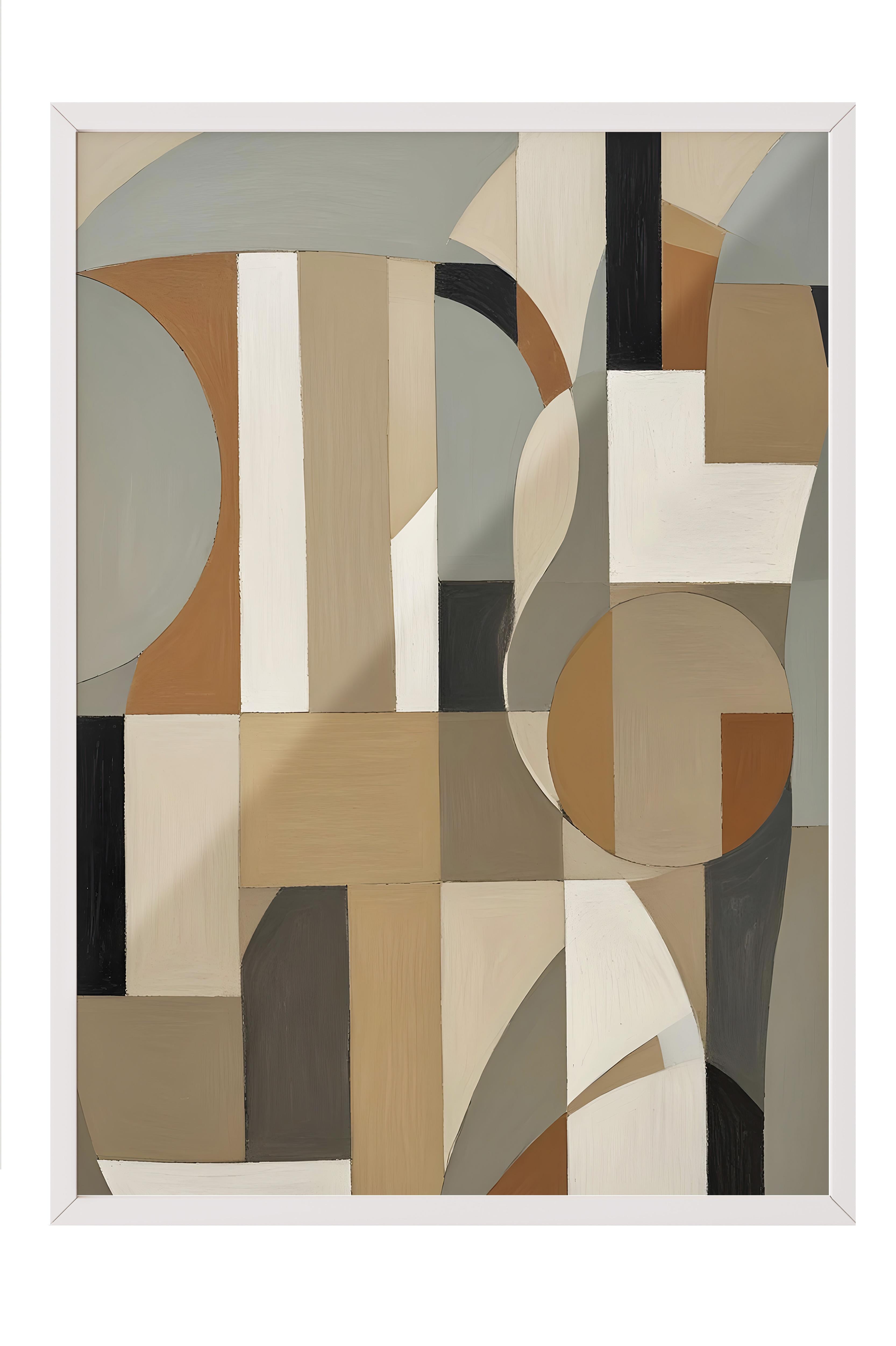 Beyaz Çerçeveli Tablo,  Duvar Tablosu, Painted Shapes No1 Comfort Serisi NO:108689