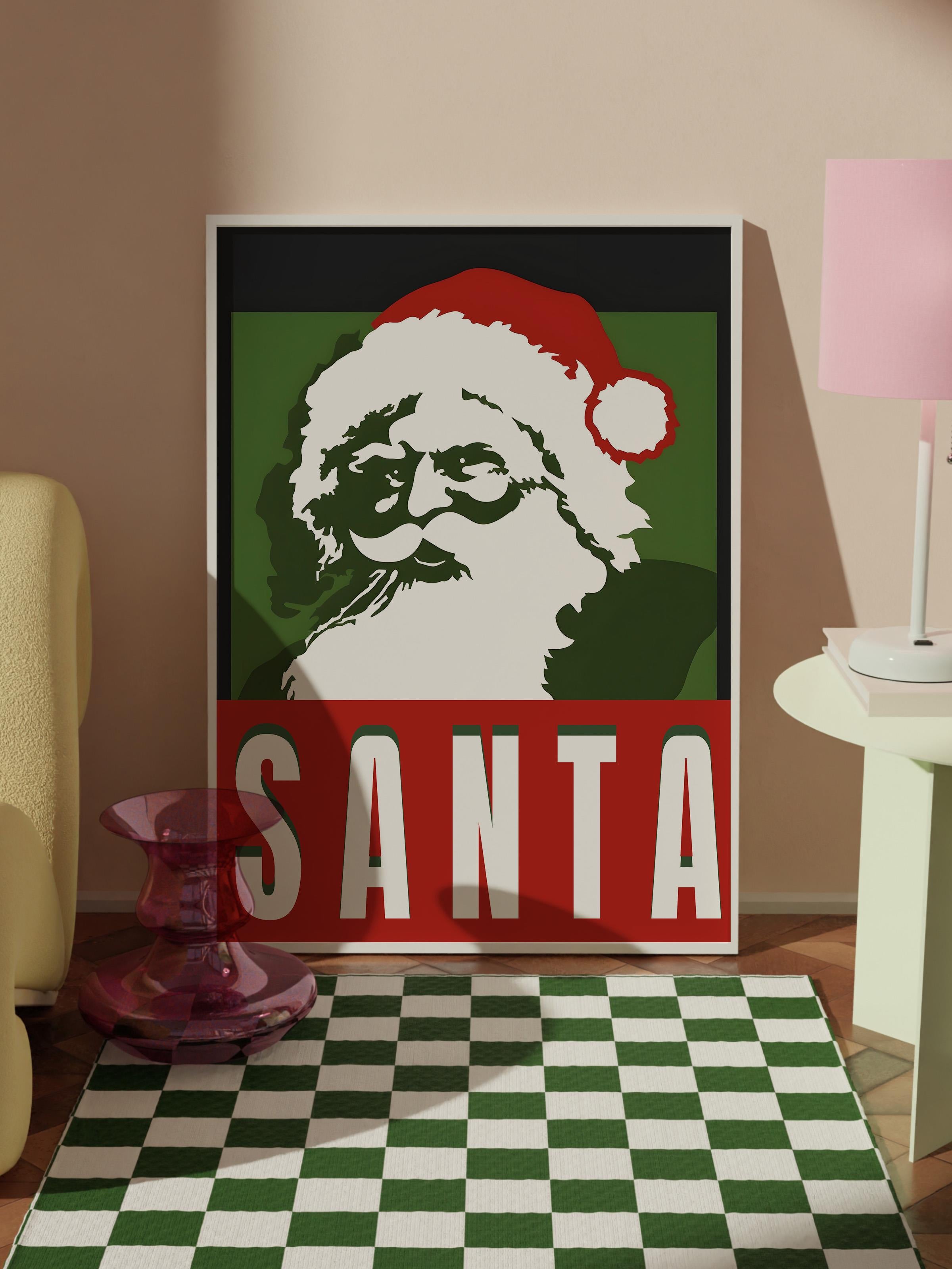 Beyaz Çerçeveli Tablo, Çerçeveli Yılbaşı Poster, Yılbaşı Dekoru, Santa Comfort Serisi NO:108667