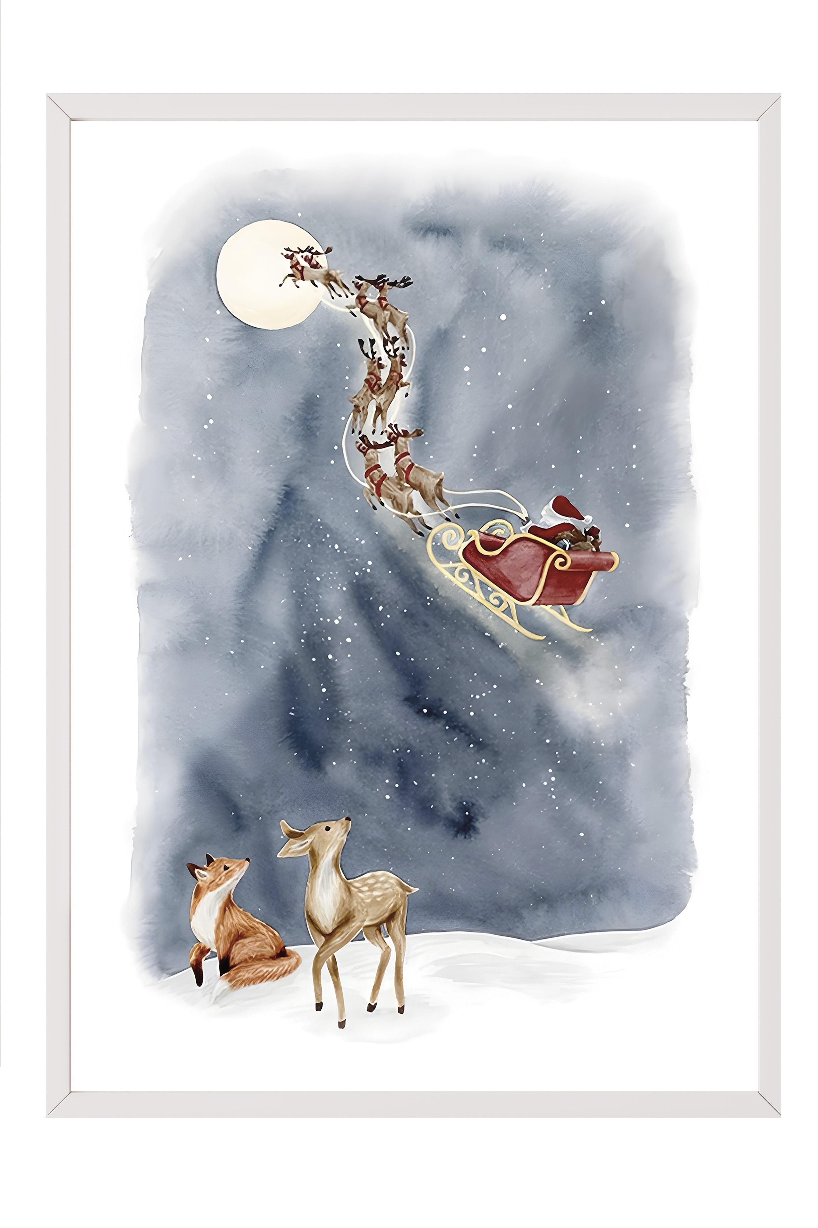 Beyaz Çerçeveli Tablo, Yılbaşı Poster, Yılbaşı Dekoru, Santa's Sleigh Comfort Serisi NO:108639