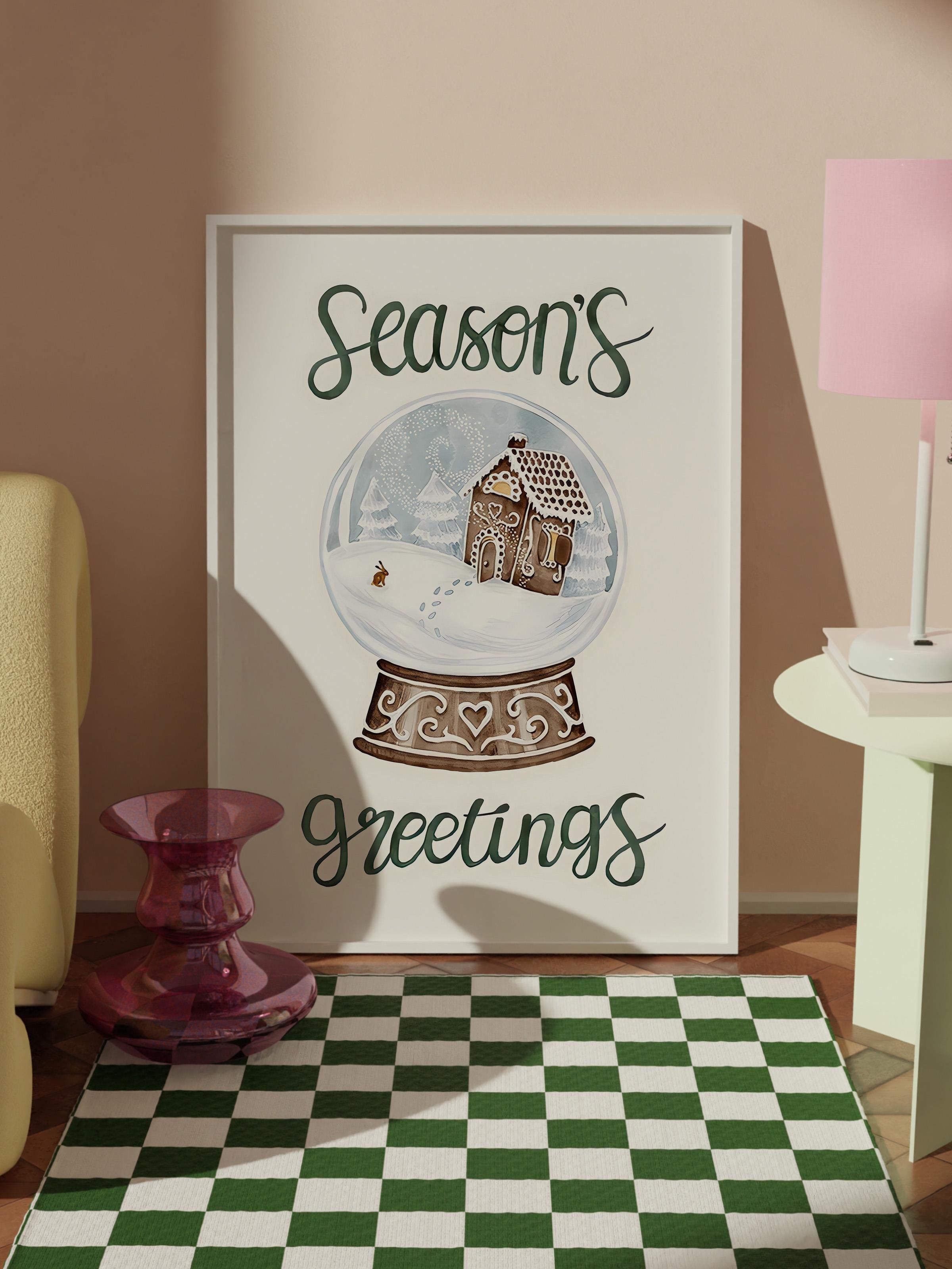 Beyaz Çerçeveli Tablo, Çerçeveli Yılbaşı Poster, Yılbaşı Dekoru, Snow Globe Comfort Serisi NO:108638