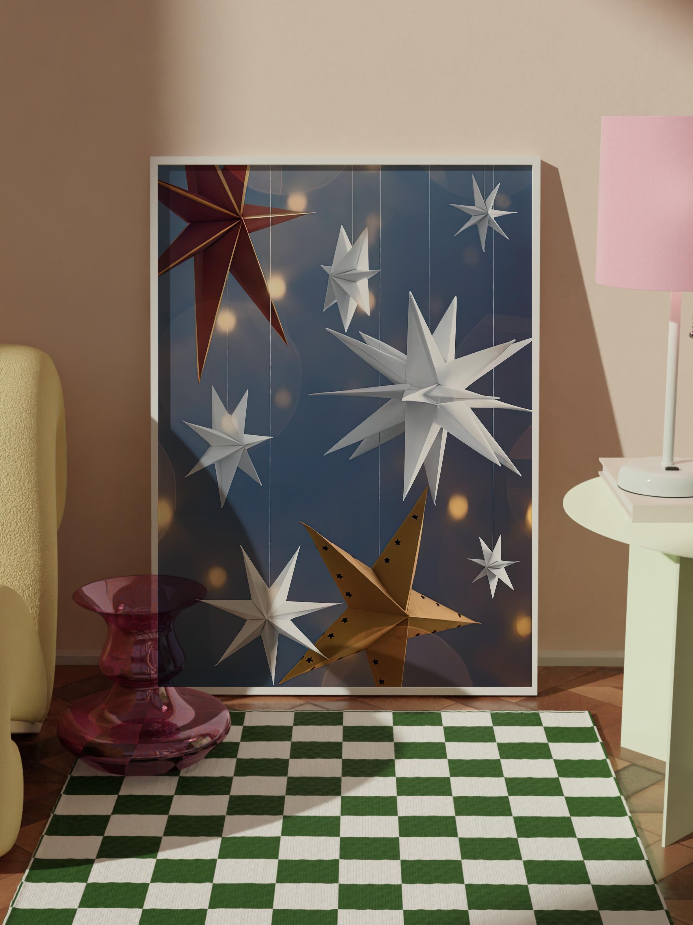Beyaz Çerçeveli Tablo, Yılbaşı Poster, Yılbaşı Dekoru, Stars Aligned Comfort Serisi NO:108662