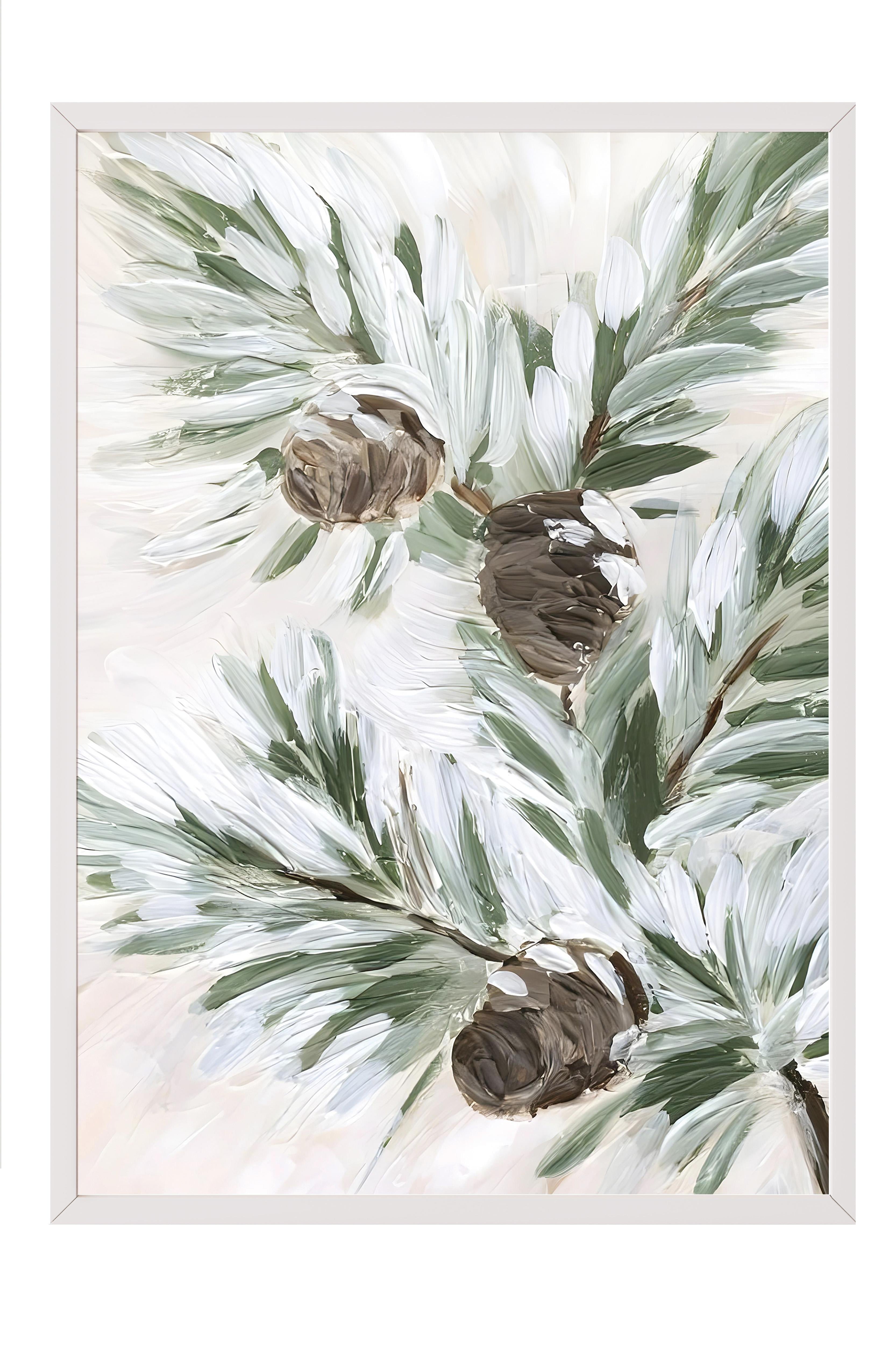 Beyaz Çerçeveli Tablo, Yılbaşı Poster, Yılbaşı Dekoru, Winter Branch Comfort Serisi NO:108673