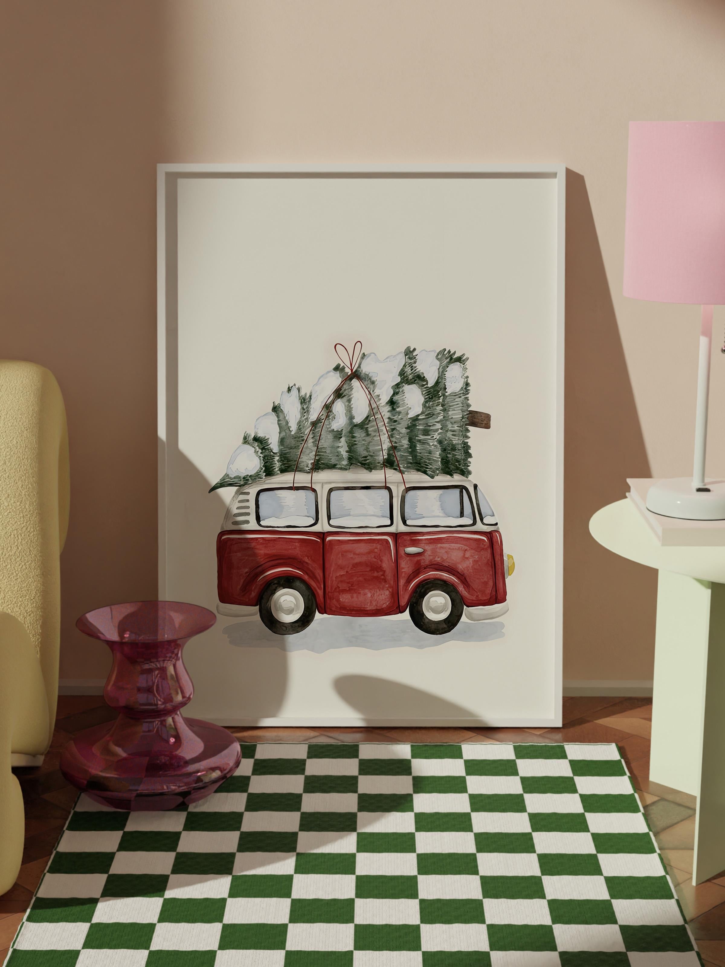 Beyaz Çerçeveli Tablo, Çerçeveli Yılbaşı Poster, Yılbaşı Dekoru, Winter Van Comfort Serisi NO:108643