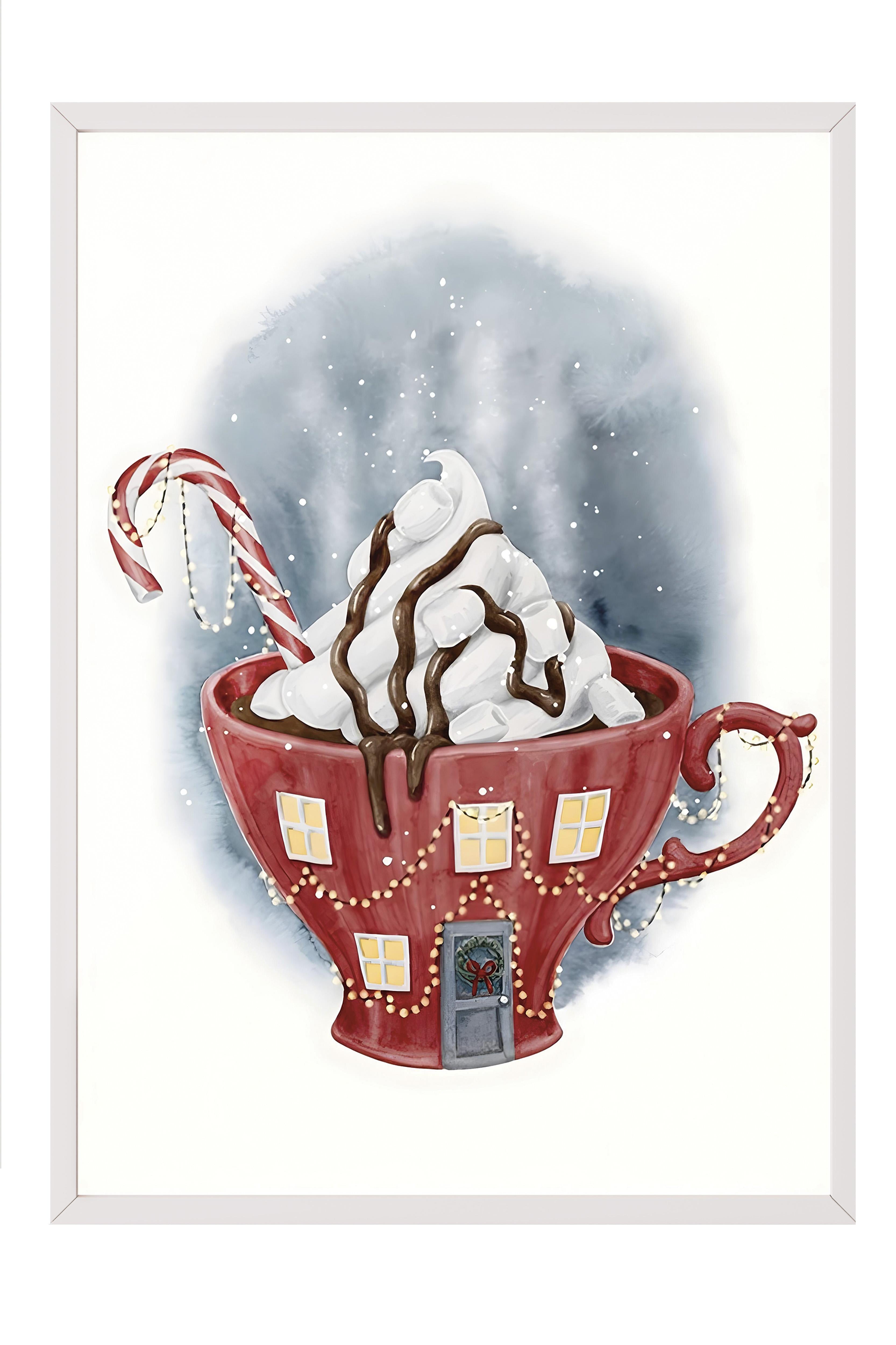 Beyaz Çerçeveli Tablo, Yılbaşı Poster, Yılbaşı Dekoru, Wintery Cup Comfort Serisi NO:108641