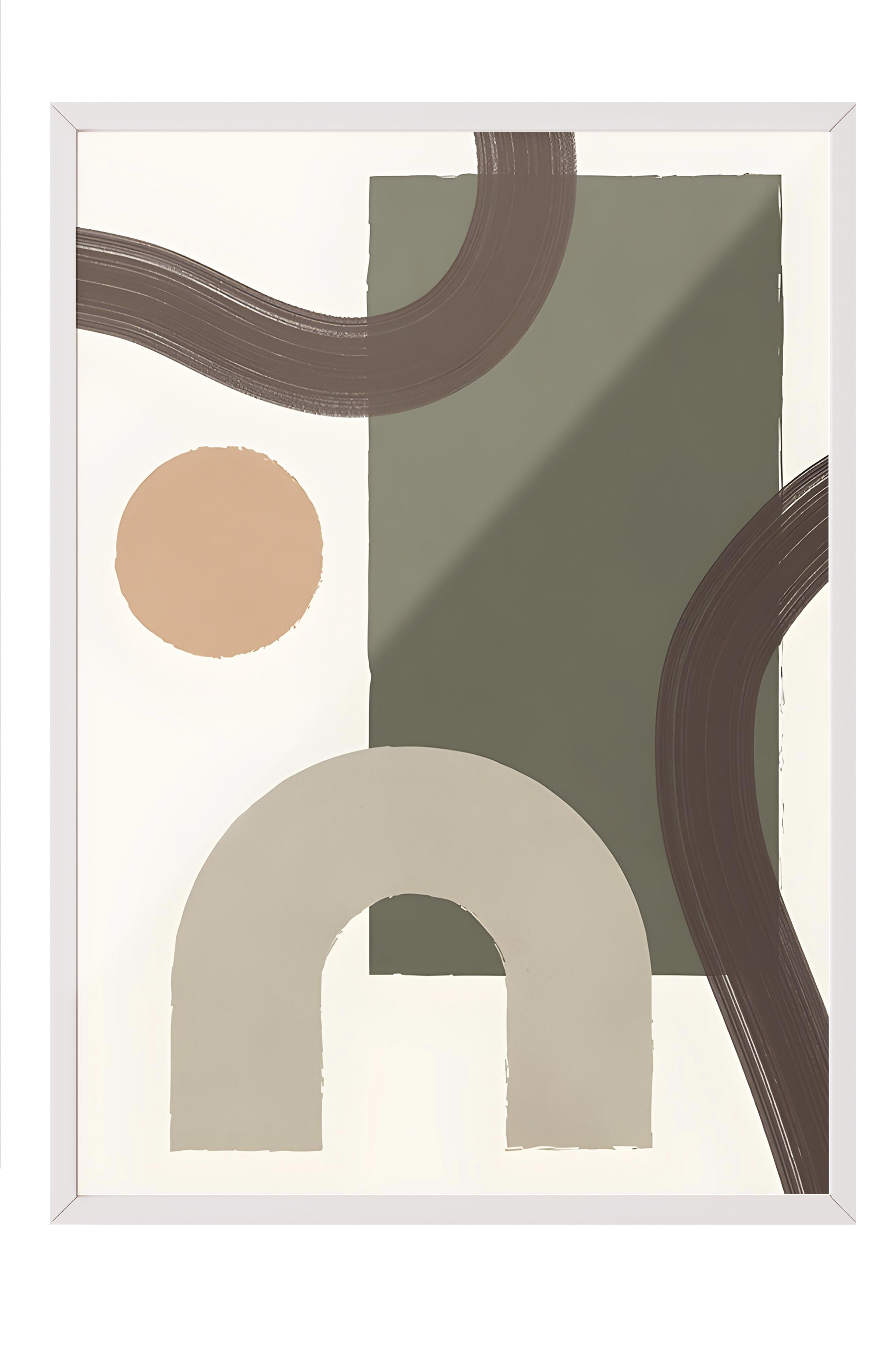 Beyaz Çerçeveli Tablo, Poster ve Çerçeve Seti, Earthy Geometrics No2 Comfort Serisi NO:108588