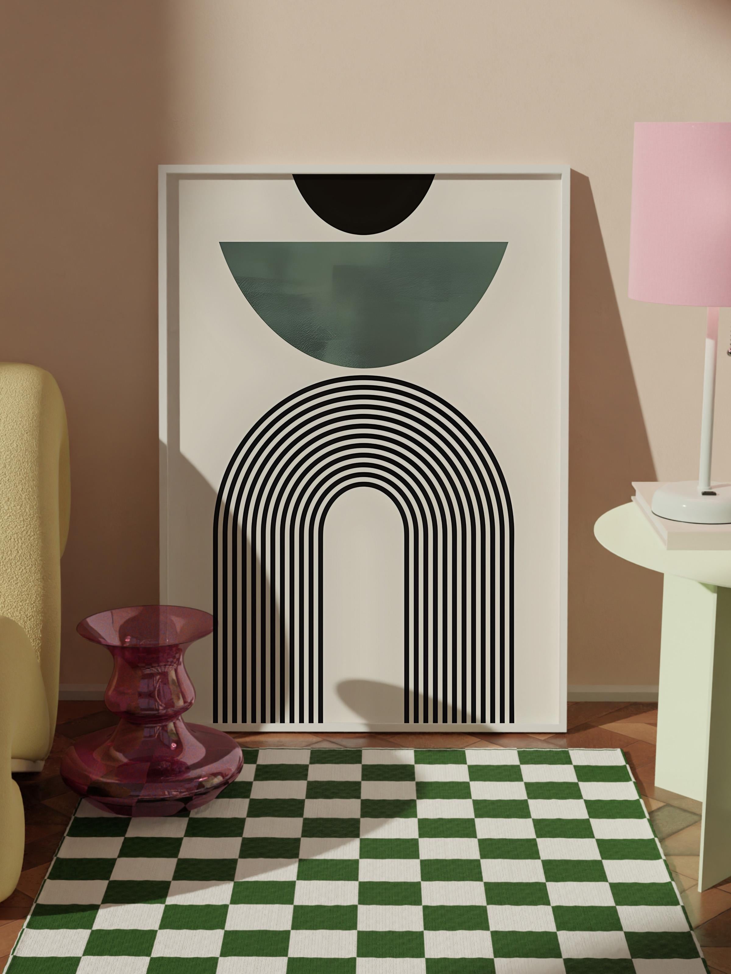 Beyaz Çerçeveli Tablo, Poster ve Çerçeve Seti, Mid Century Green No2 Comfort Serisi NO:108590