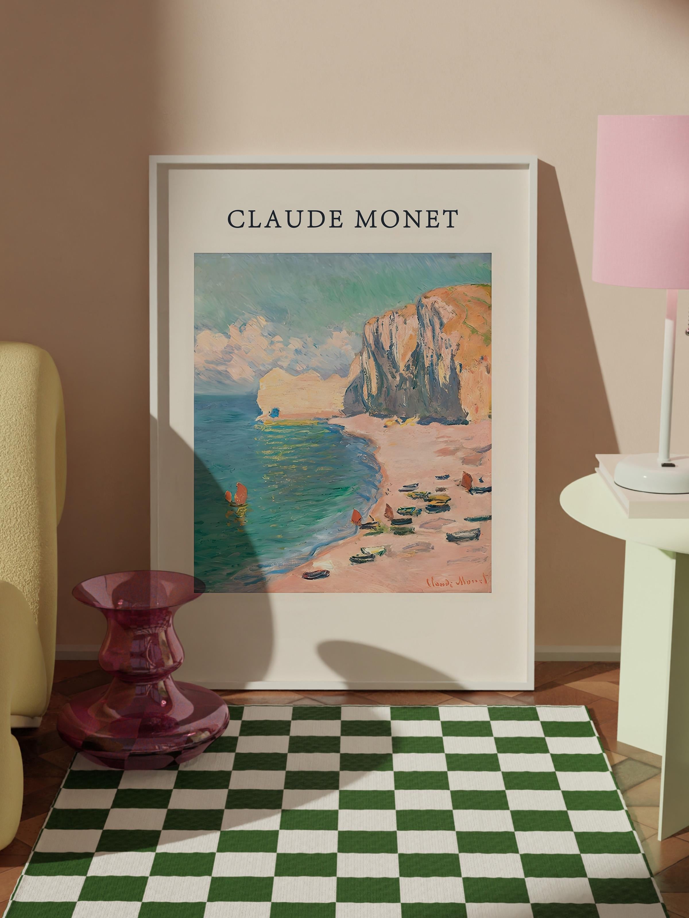 Beyaz Çerçeveli Tablo, Monet - The Beach and the Falaise d'Amont Comfort Serisi NO:108599