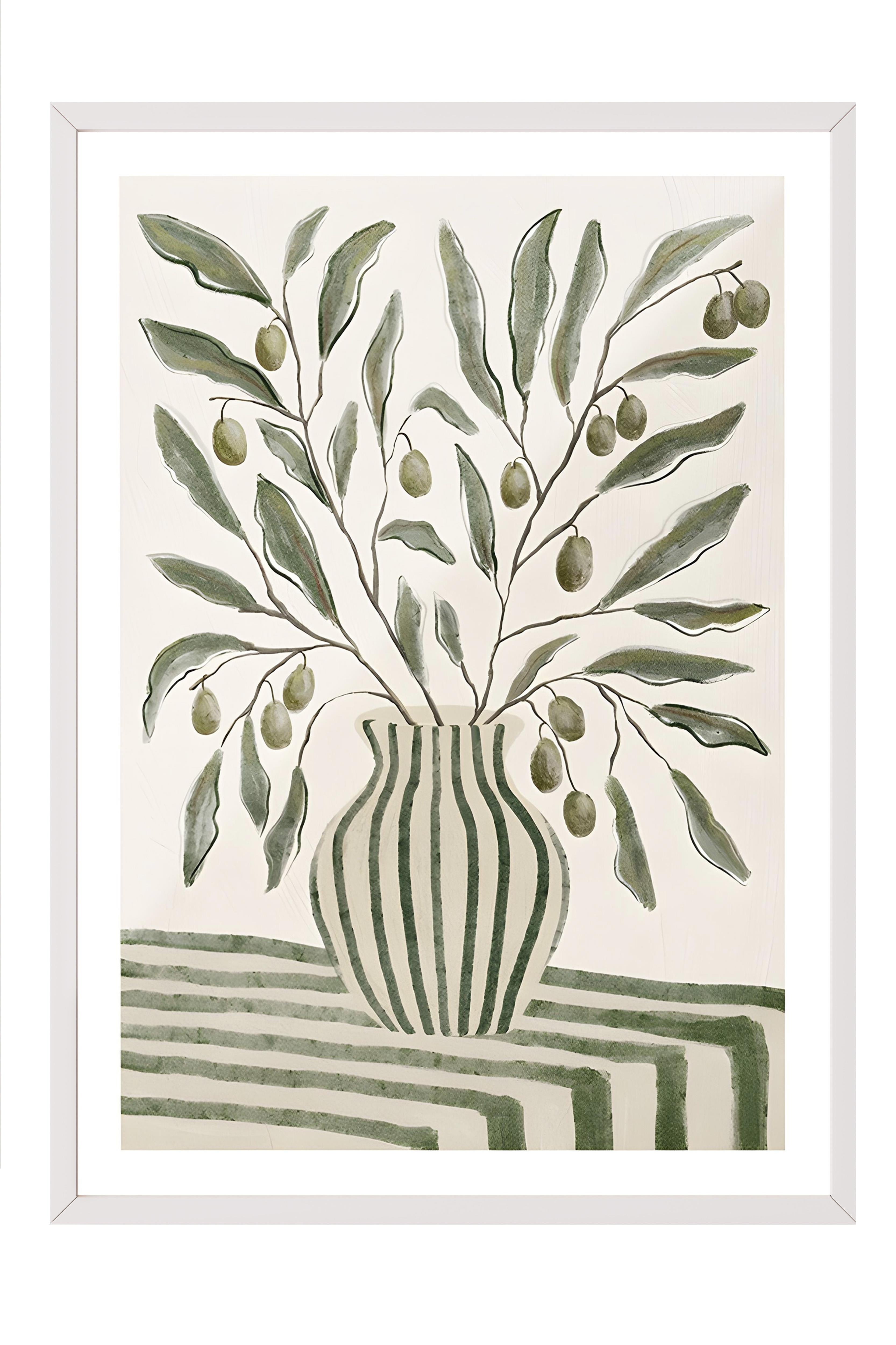Beyaz Çerçeveli Tablo, Poster ve Çerçeve Seti, Olive Branches in Vase Comfort Serisi NO:108593