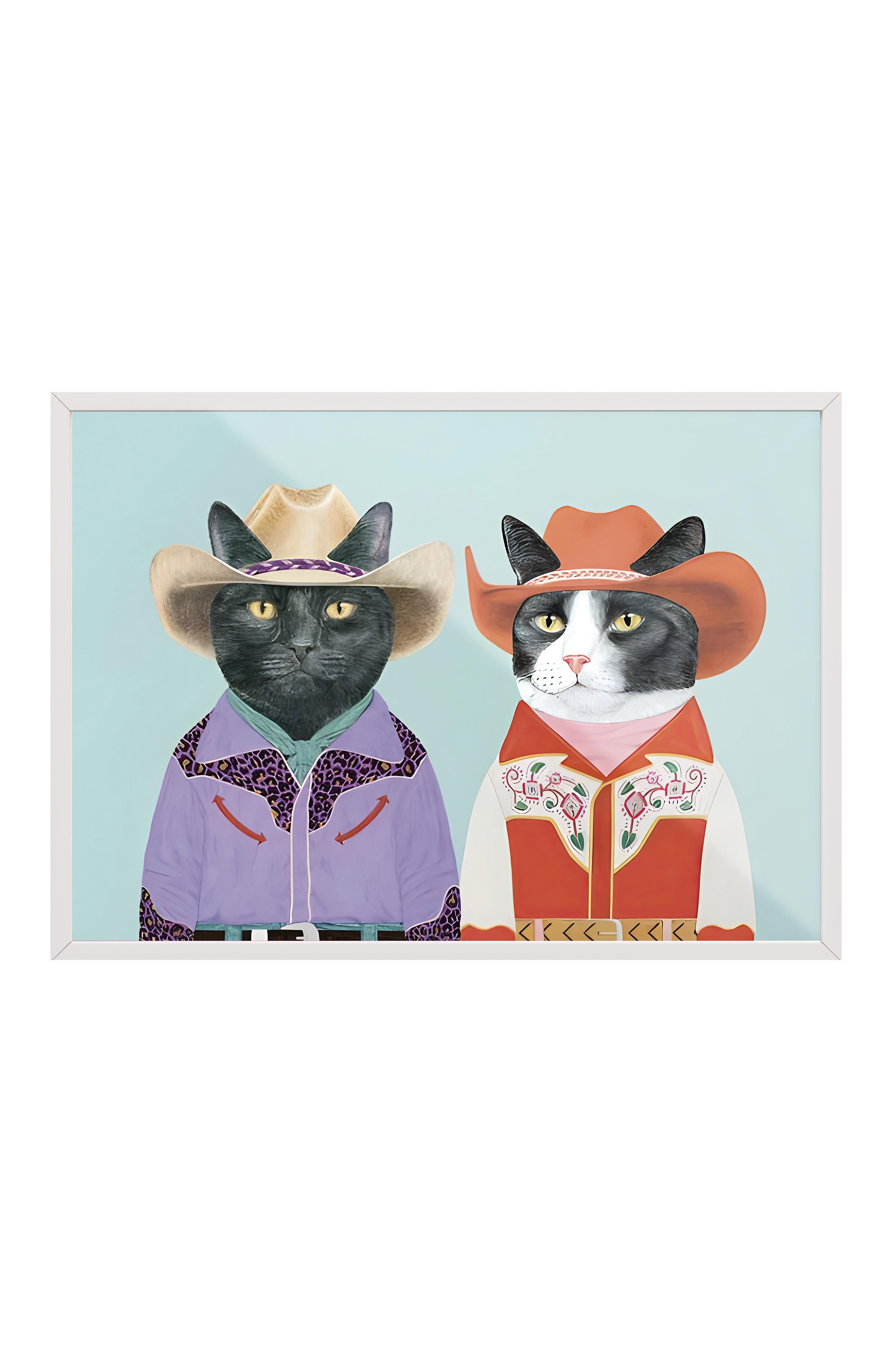 Beyaz Çerçeveli Tablo, Sanatsal Tasarım Duvar Tablosu, Rodeo Cats Art Comfort Serisi NO:108730