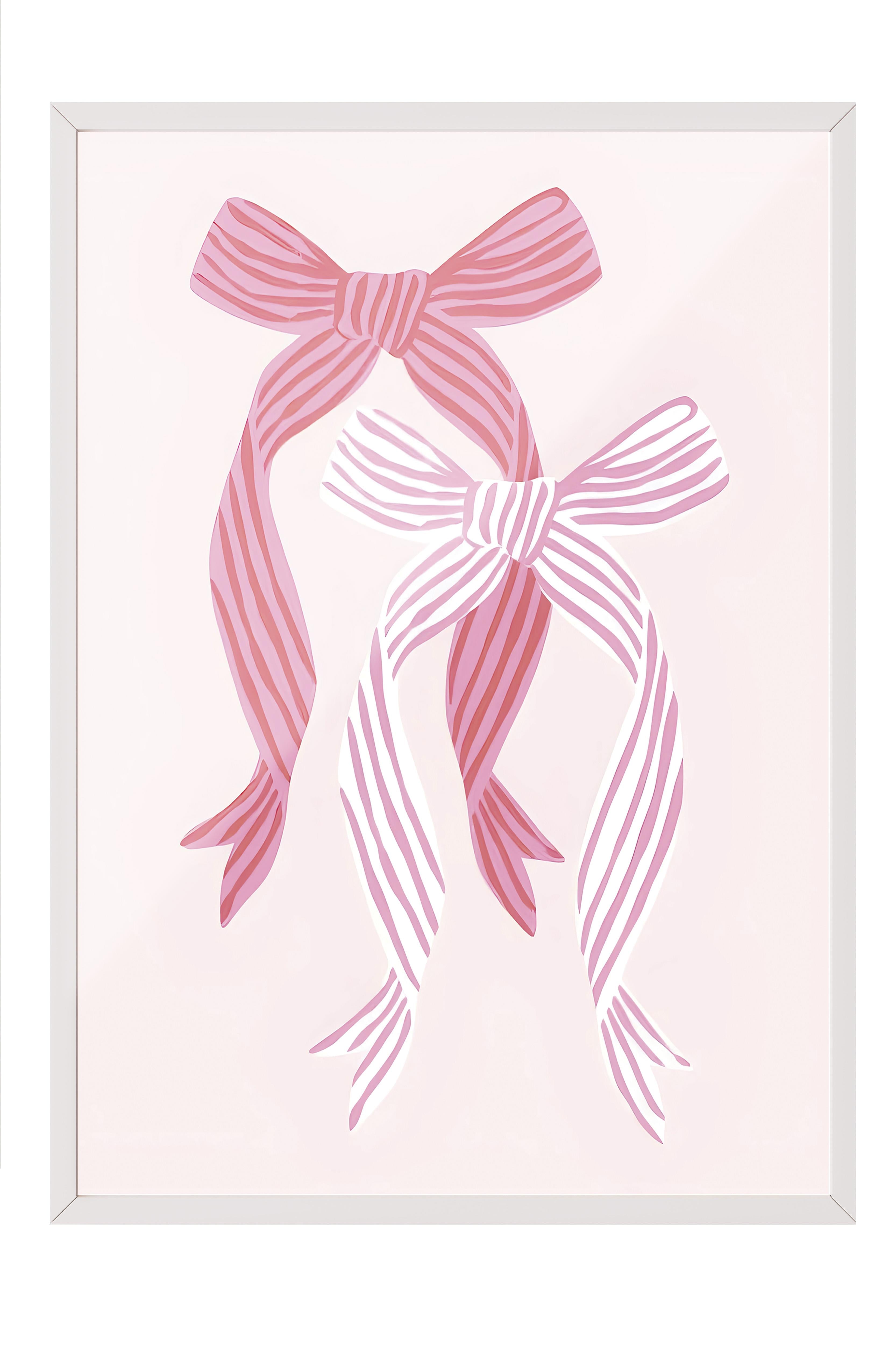 Beyaz Çerçeveli Tablo, Sanatsal Tasarım Duvar Tablo, Striped Bows in Pinks Comfort Serisi NO:108727