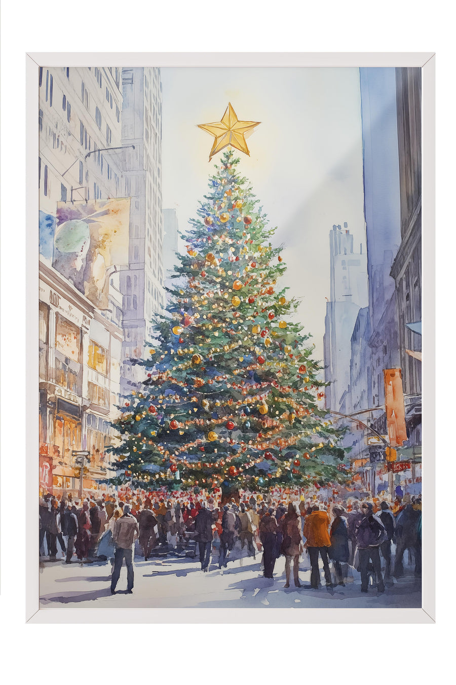 Noel Ağacı ve Kalabalık Poster – Beyaz Çerçeveli Tablo
