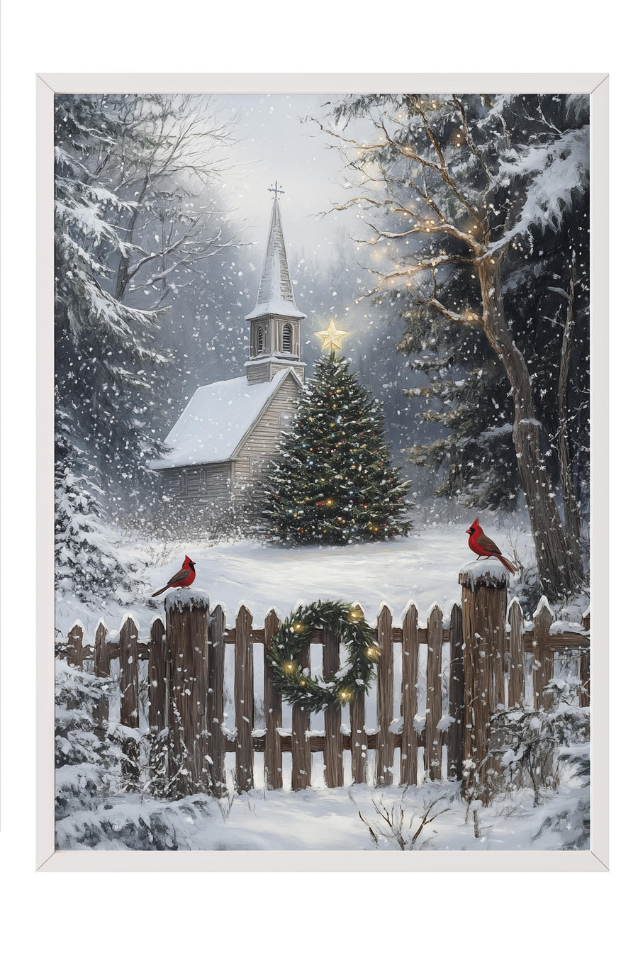 Kar Manzaralı Noel Kutlaması Poster – Beyaz Çerçeveli Tablo