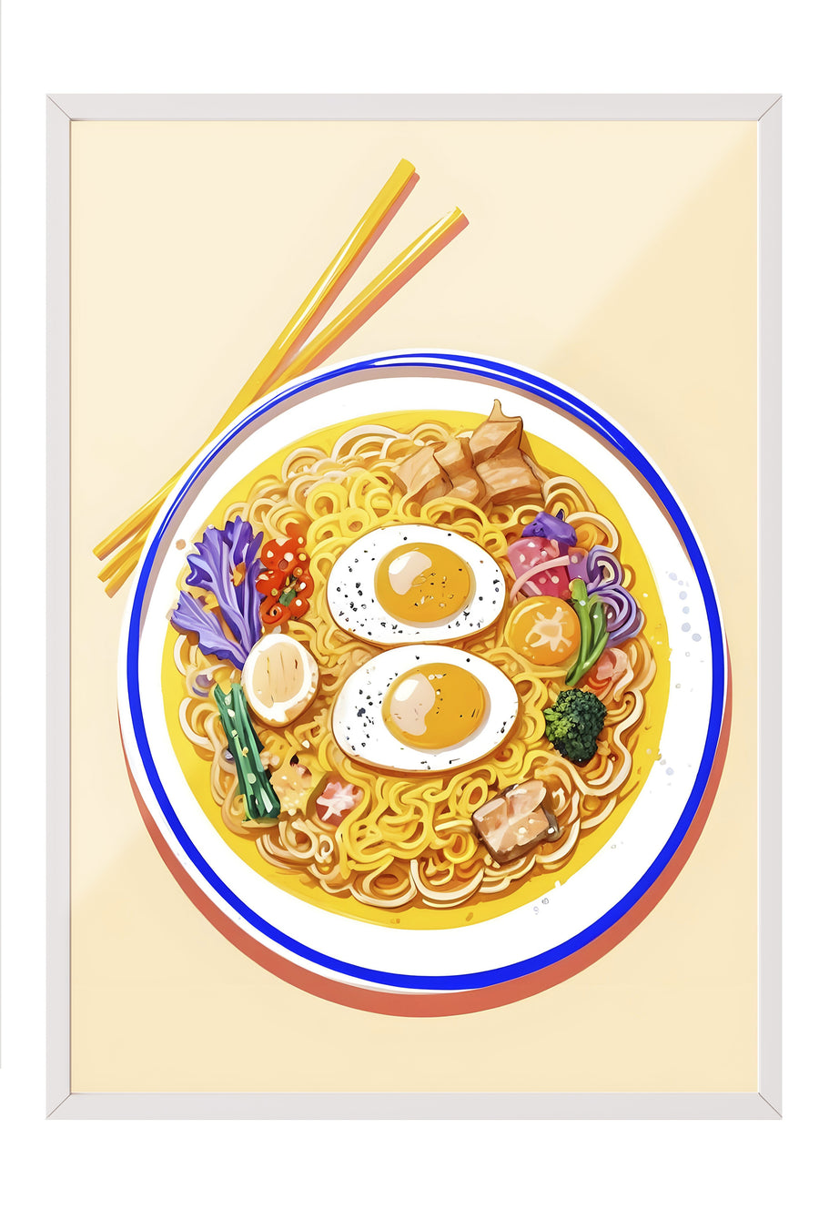 Beyaz Çerçeveli Tablo, Ramen-cha, Comfort Serisi Mutfak Duvar Tablosu, NO:109145