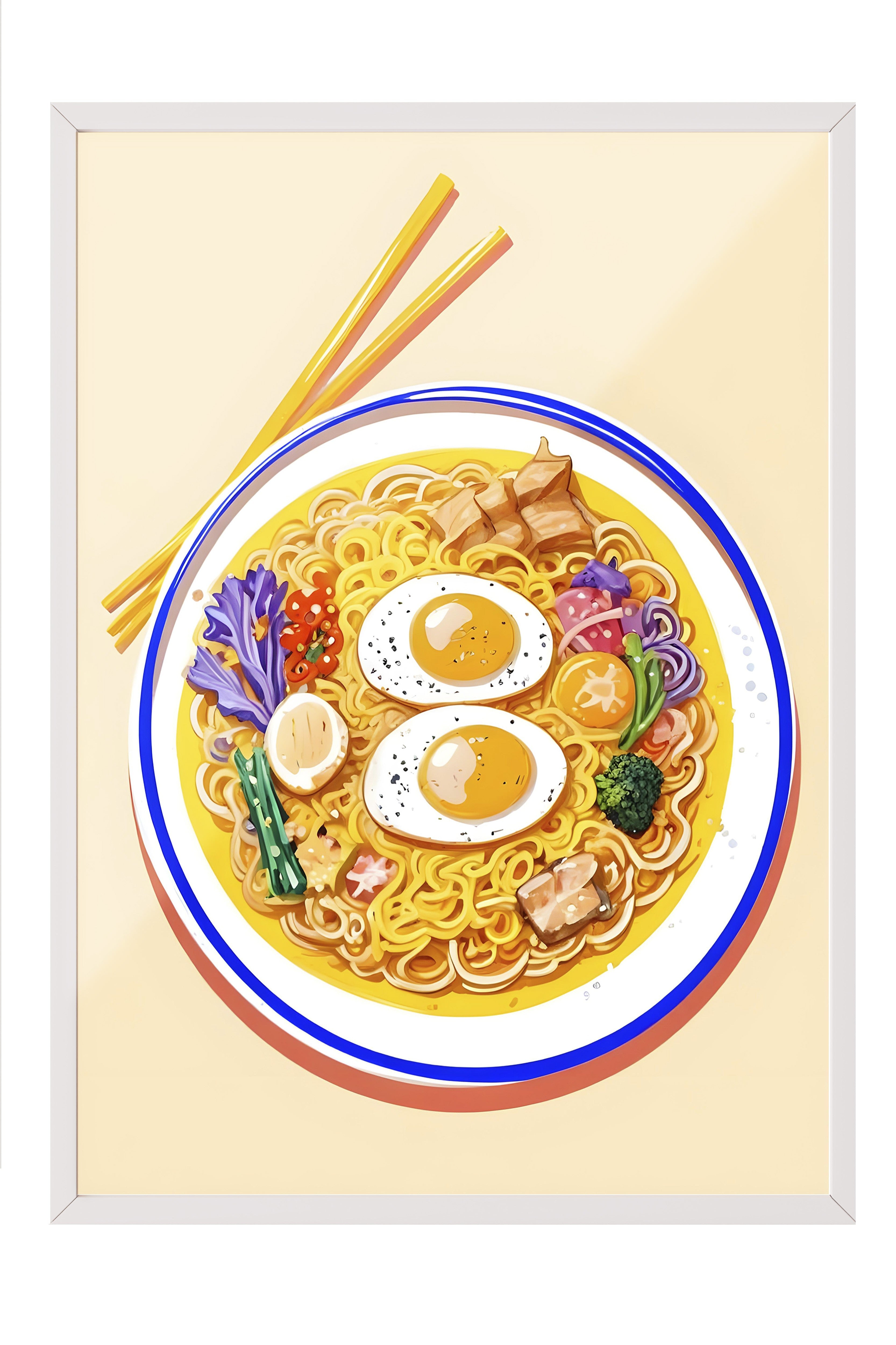 Beyaz Çerçeveli Tablo, Ramen, Comfort Serisi Mutfak Duvar Tablosu, NO:109087