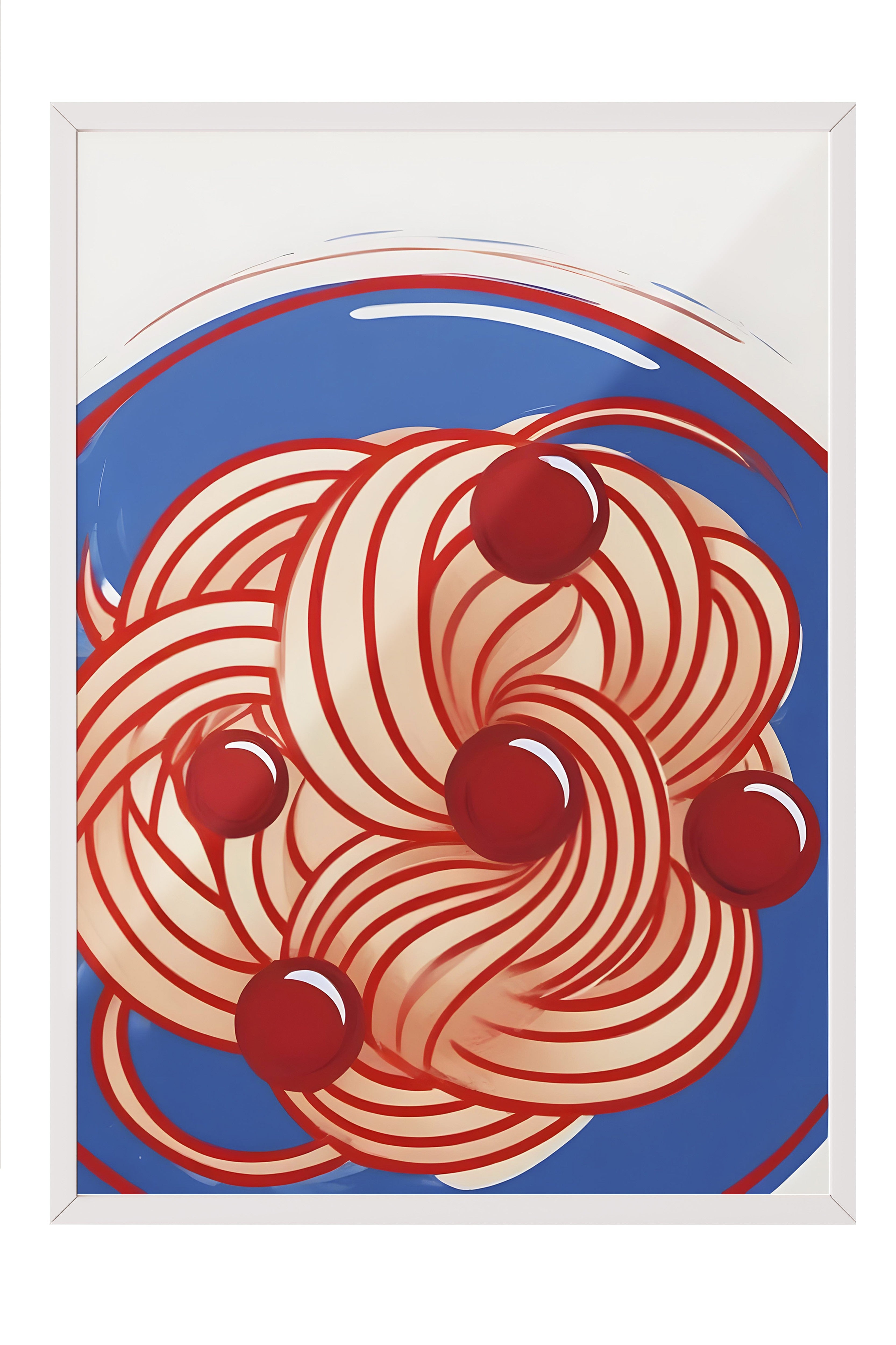 Beyaz Çerçeveli Tablo, Red Pasta, Blue Bowl, Comfort Serisi Mutfak Duvar Tablosu, NO:109098