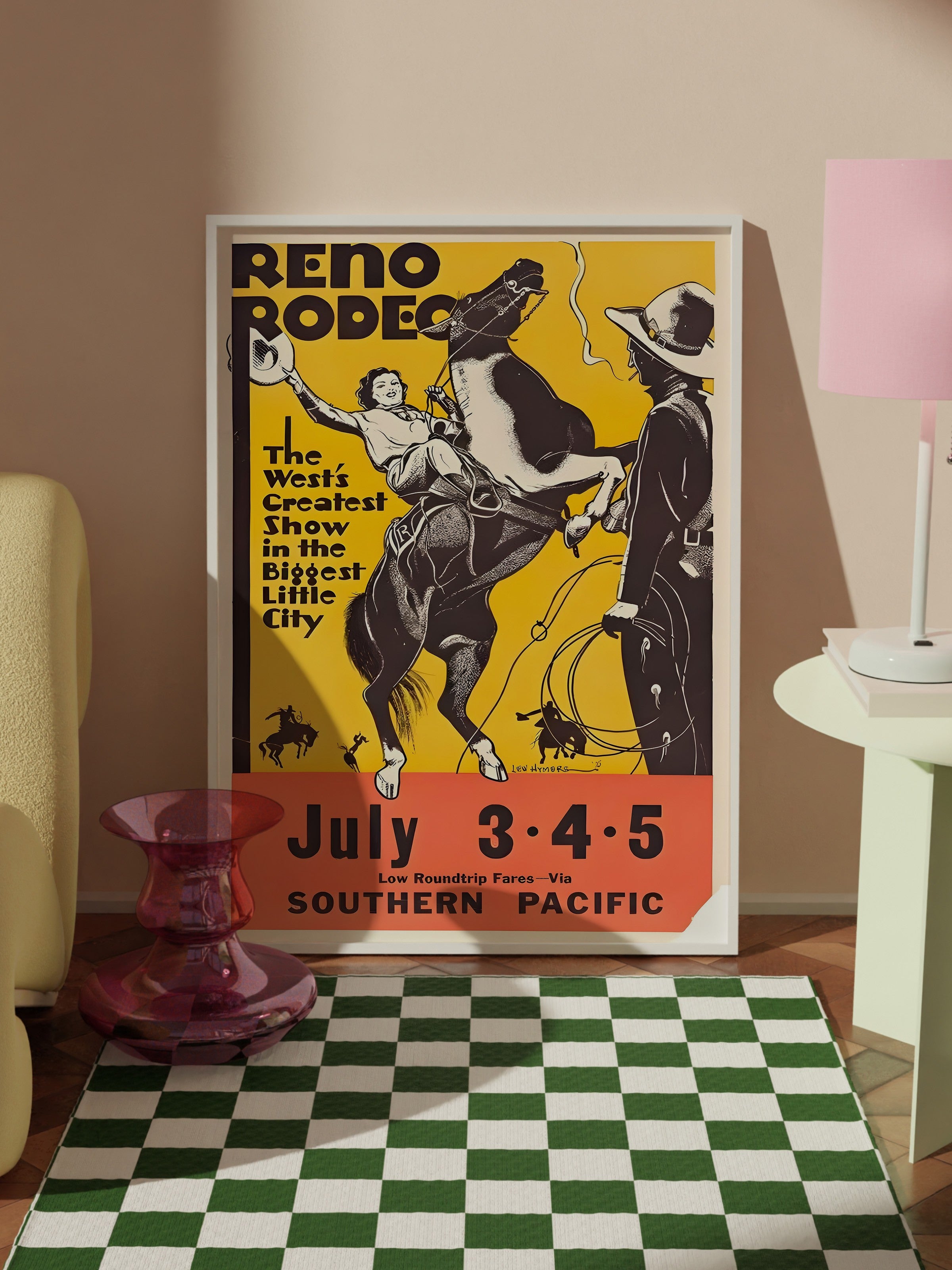 Beyaz Çerçeveli Tablo, Reno Rodeo Retro, Comfort Serisi Poster ve  Duvar Tablosu, NO:108959