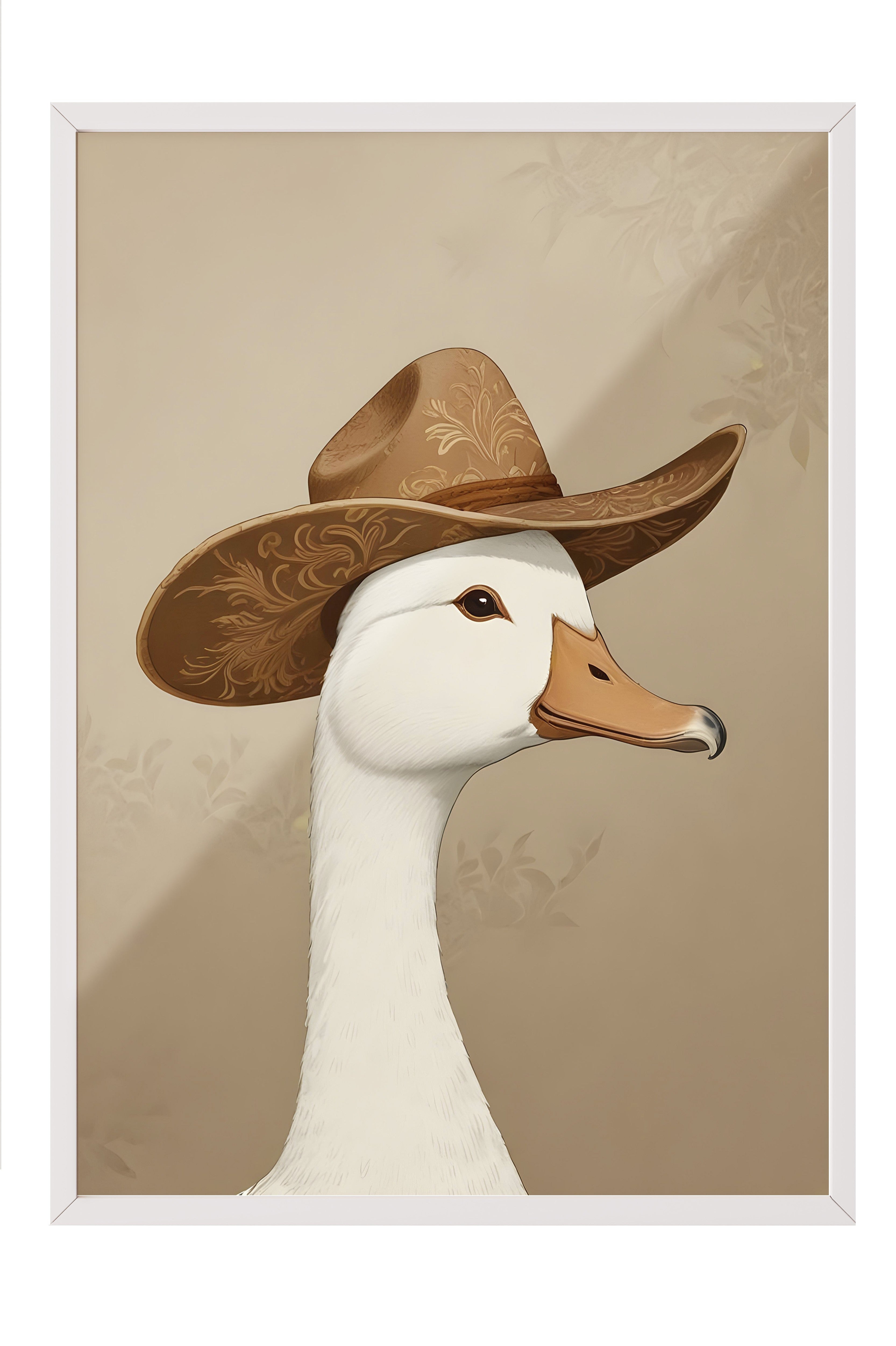 Beyaz Çerçeveli Tablo, Silly Cowboy Goose, Comfort Serisi Poster ve Duvar Tablosu, NO:108955