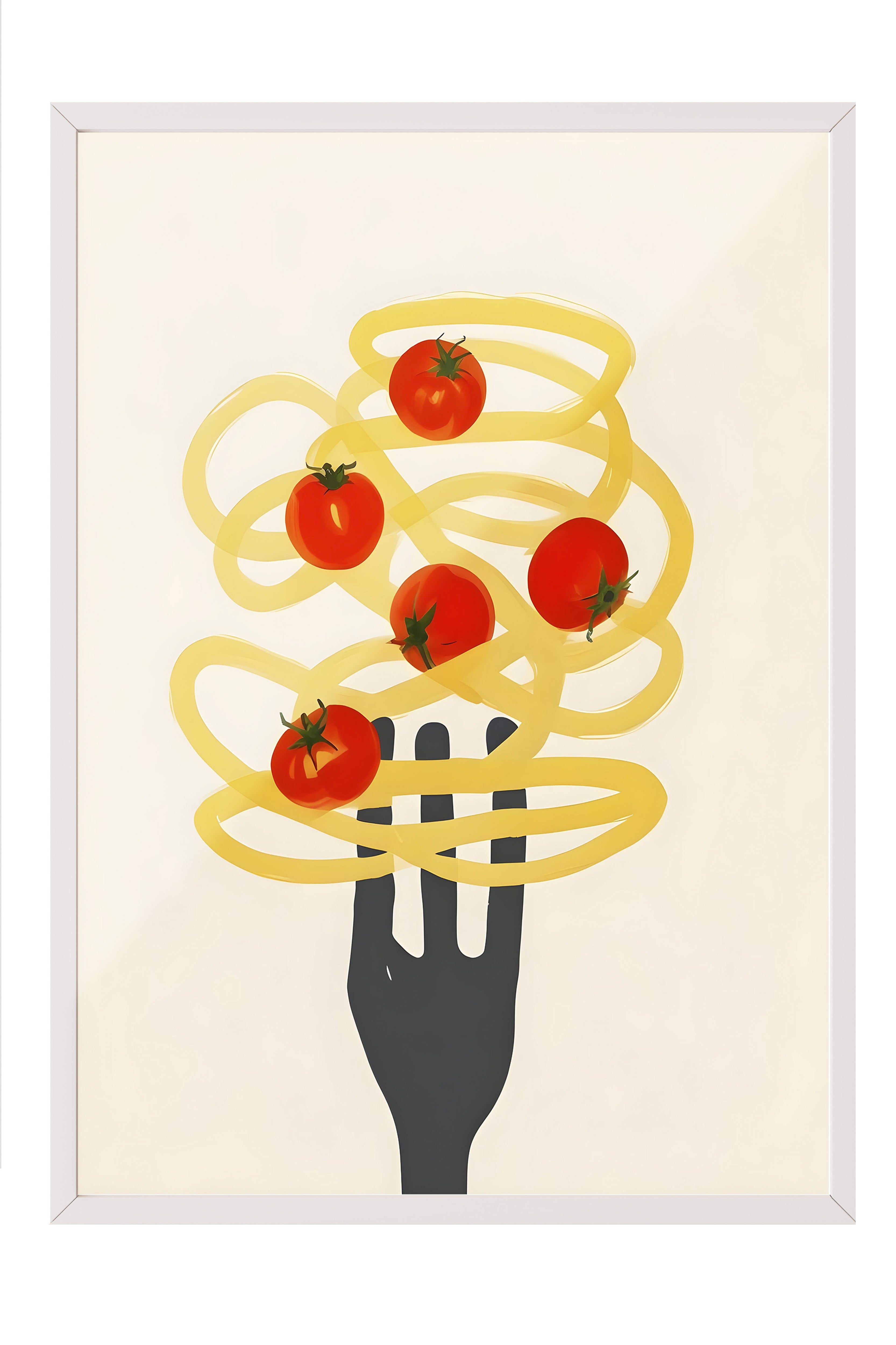 Beyaz Çerçeveli Tablo, Spaghetti, Comfort Serisi Mutfak Duvar Tablosu, NO:109059