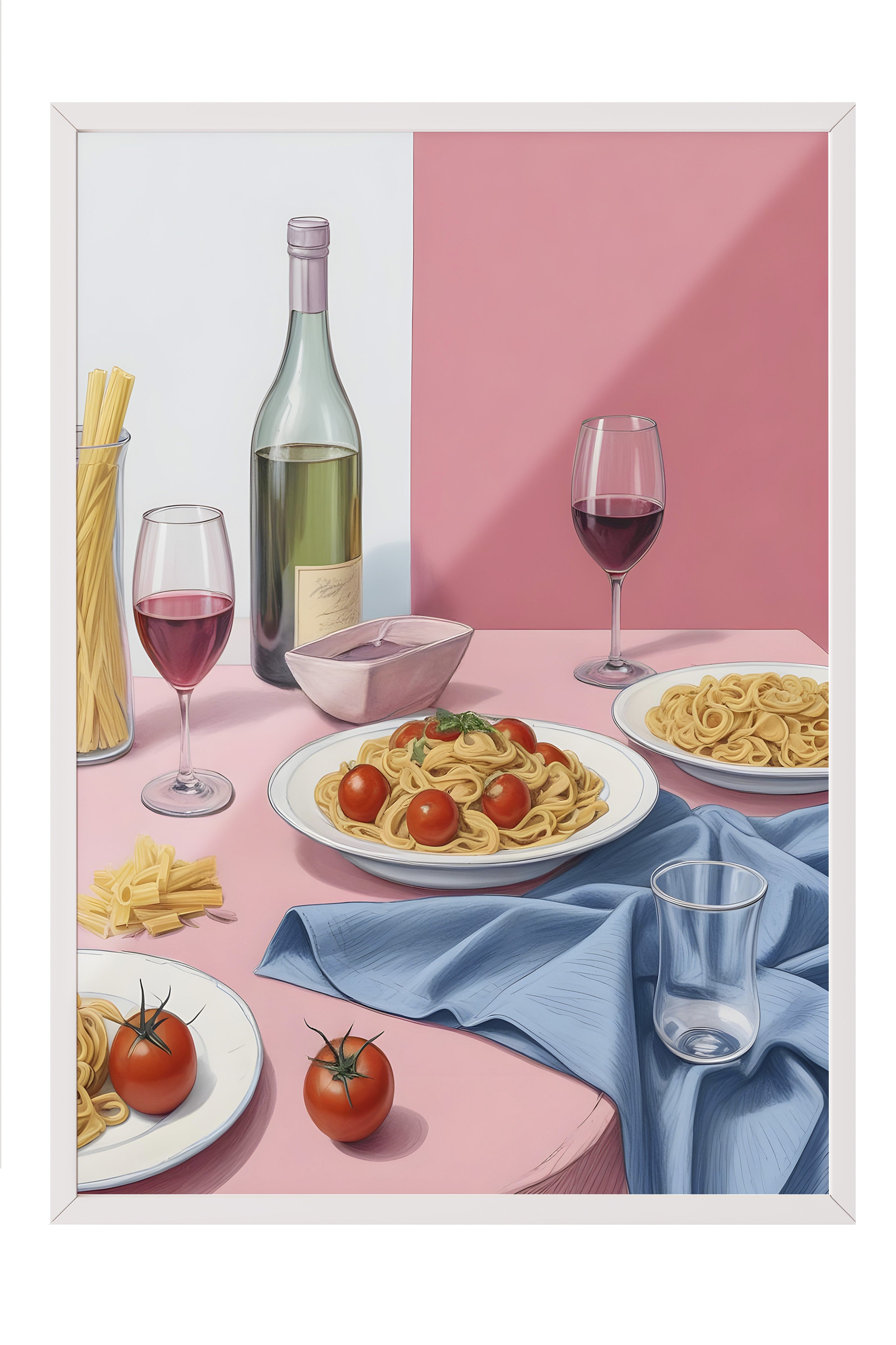 Beyaz Çerçeveli Tablo, Spaghetti For Dinner, Comfort Serisi Mutfak Duvar Tablosu, NO:109105