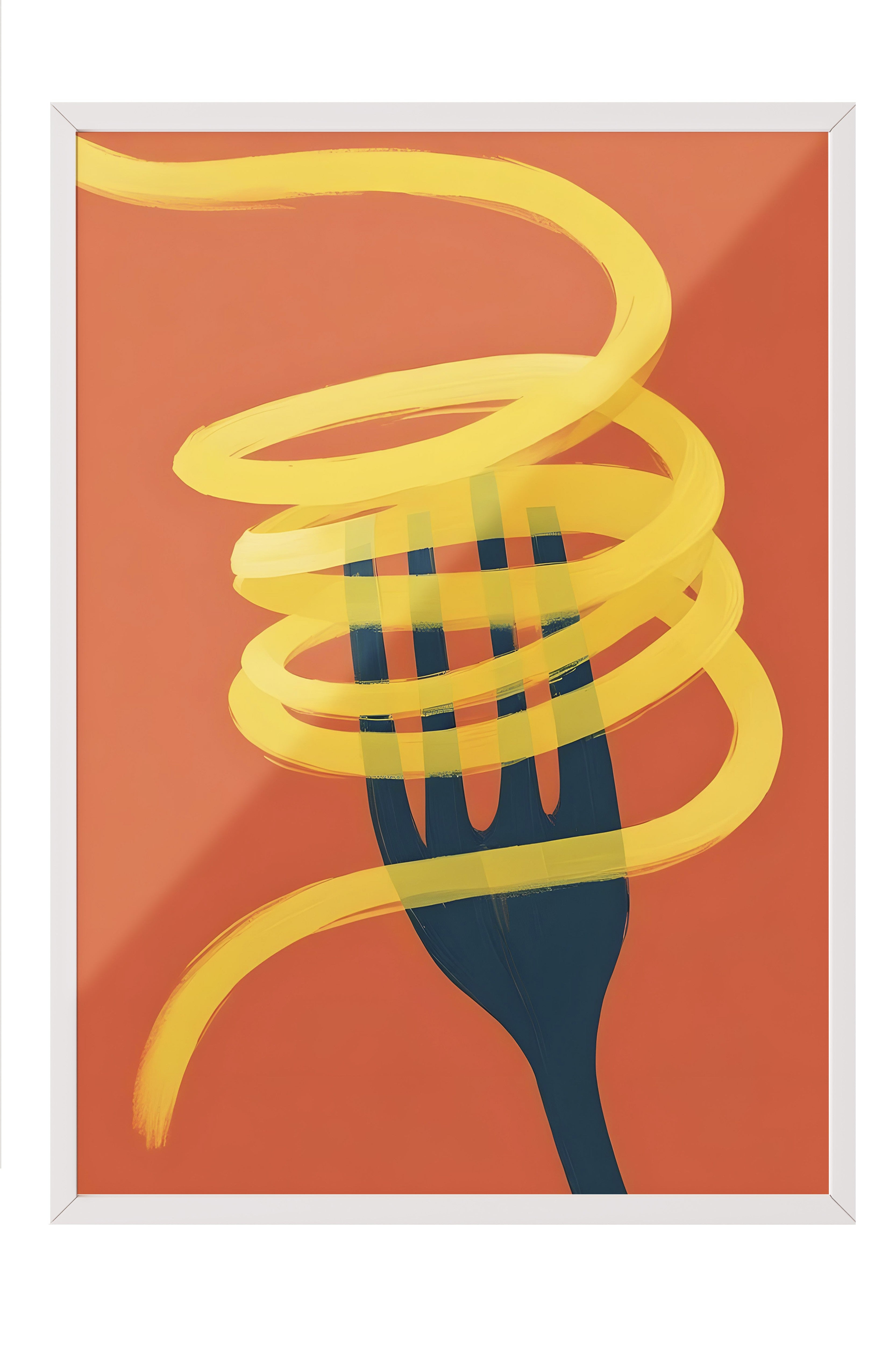 Beyaz Çerçeveli Tablo, Spaghetti Fork, Comfort Serisi Mutfak Duvar Tablosu, NO:109081