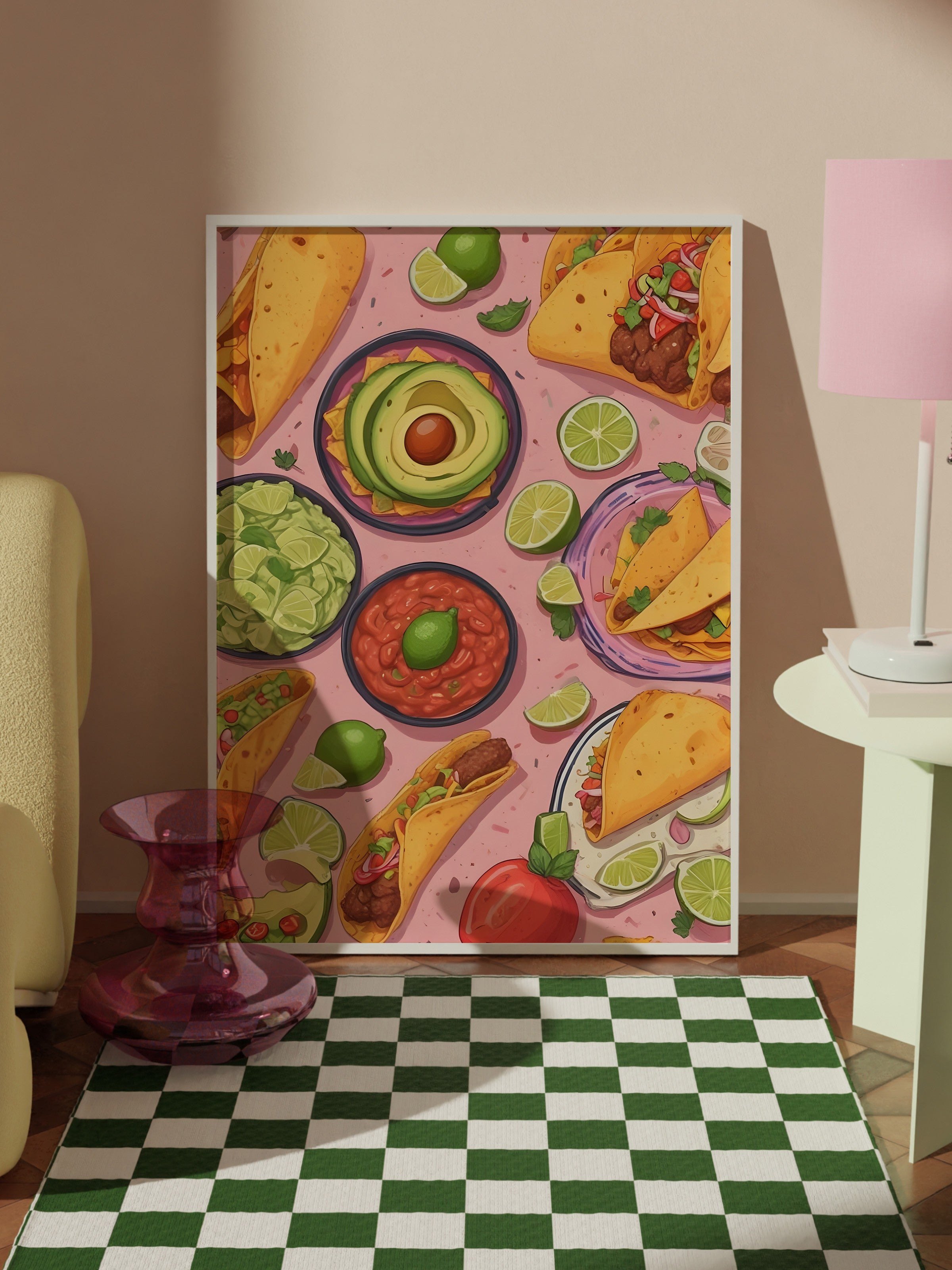 Beyaz Çerçeveli Tablo, Taco Table, Comfort Serisi Mutfak Duvar Tablosu, NO:109149