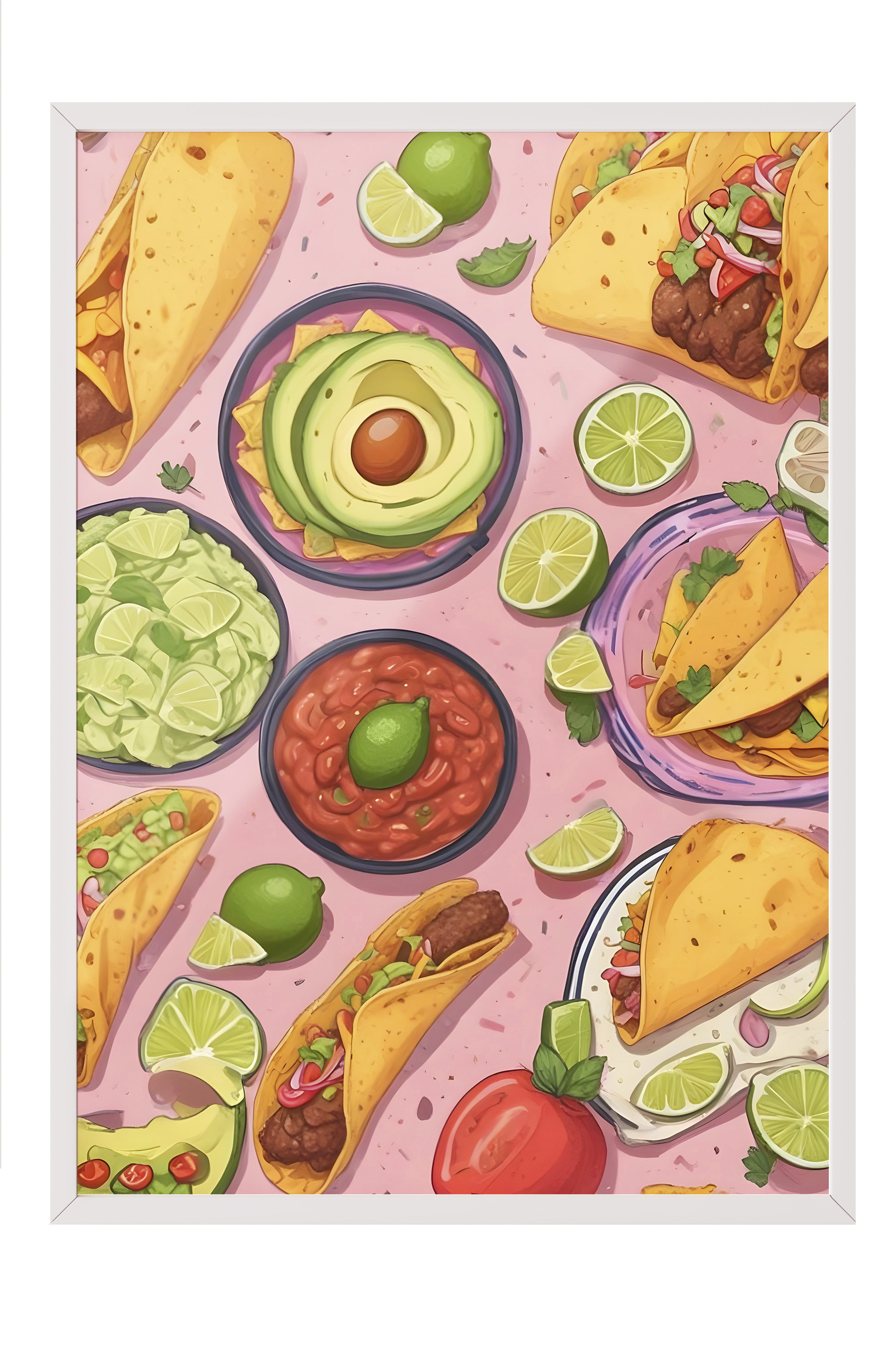 Beyaz Çerçeveli Tablo, Taco Table, Comfort Serisi Mutfak Duvar Tablosu, NO:109149