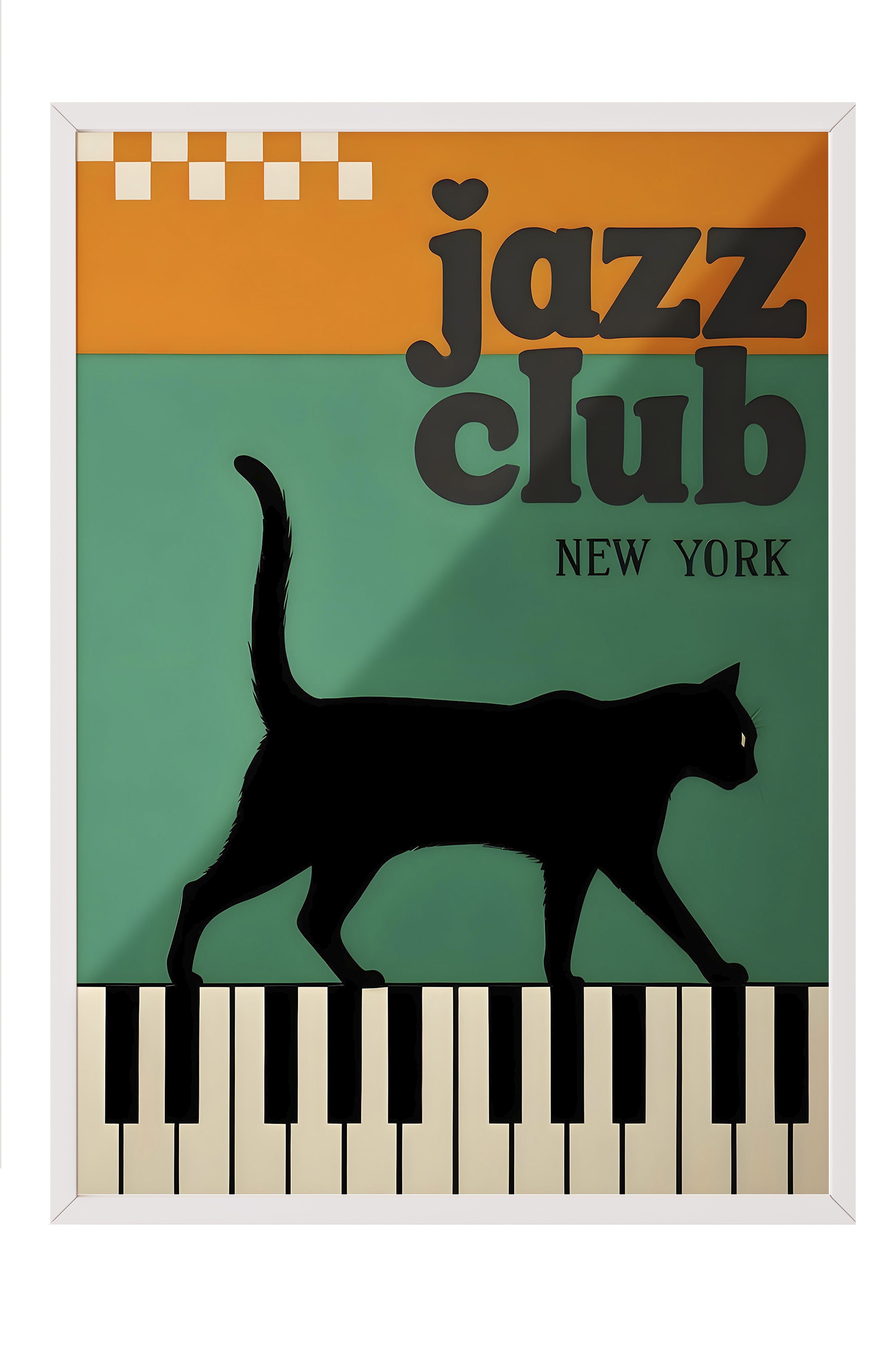 Beyaz Çerçeveli Tablo, The Black Cat Jazz Club - 1, Comfort Serisi Poster ve  Duvar Tablosu, NO:108976