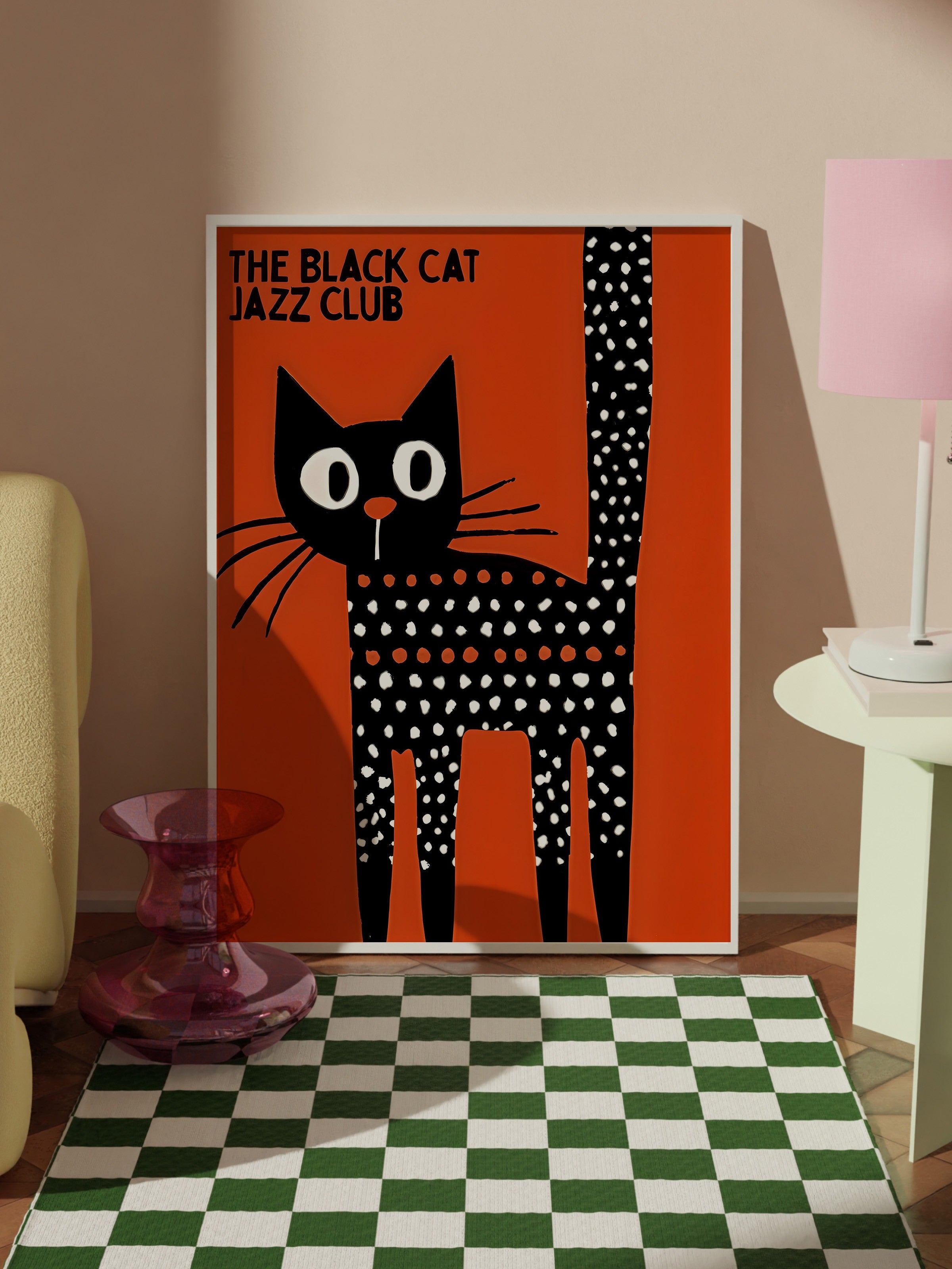 Beyaz Çerçeveli Tablo, The Black Cat Jazz Club - 2, Comfort Serisi Poster ve  Duvar Tablosu, NO:108977