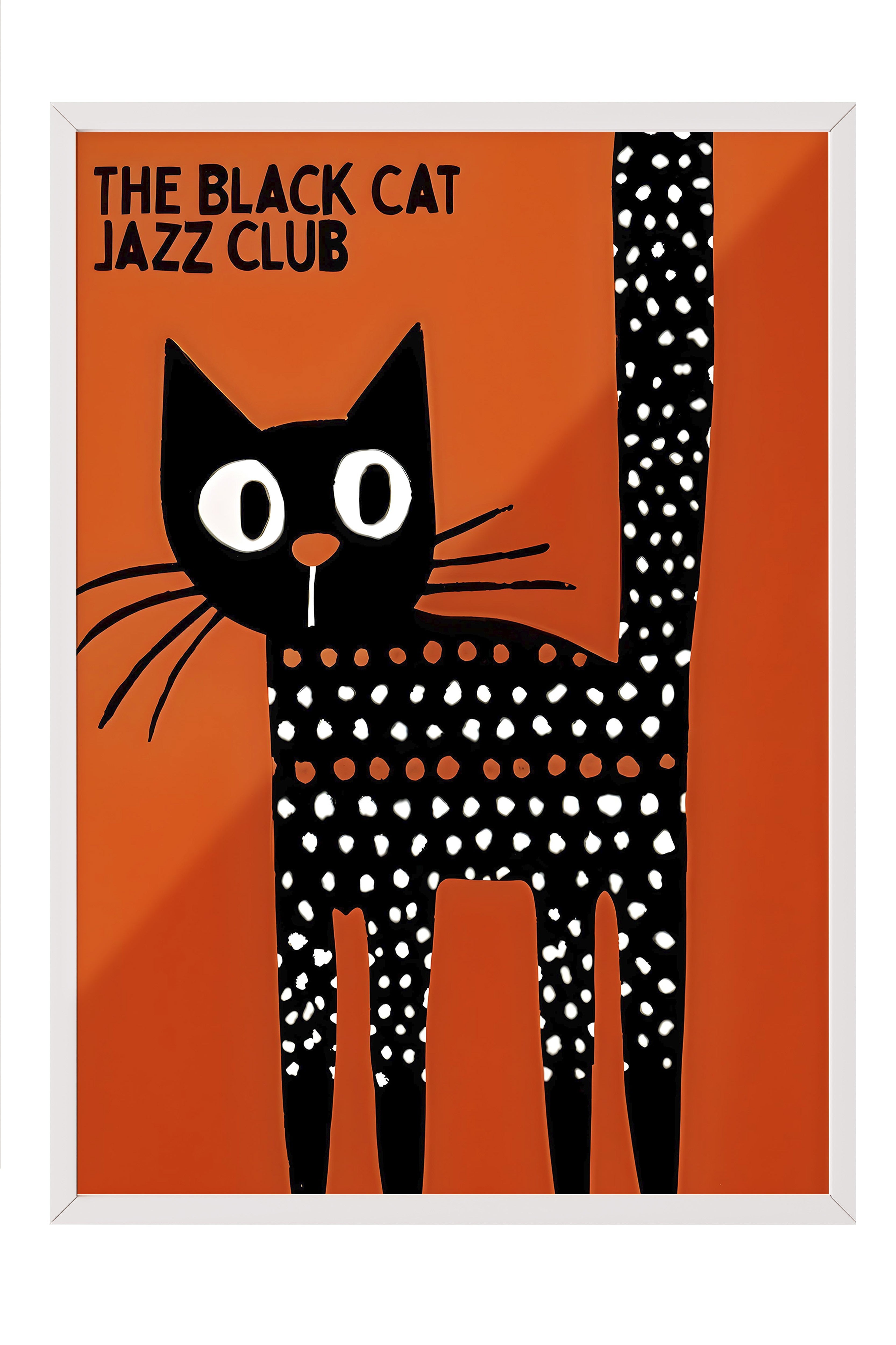 Beyaz Çerçeveli Tablo, The Black Cat Jazz Club - 2, Comfort Serisi Poster ve  Duvar Tablosu, NO:108977