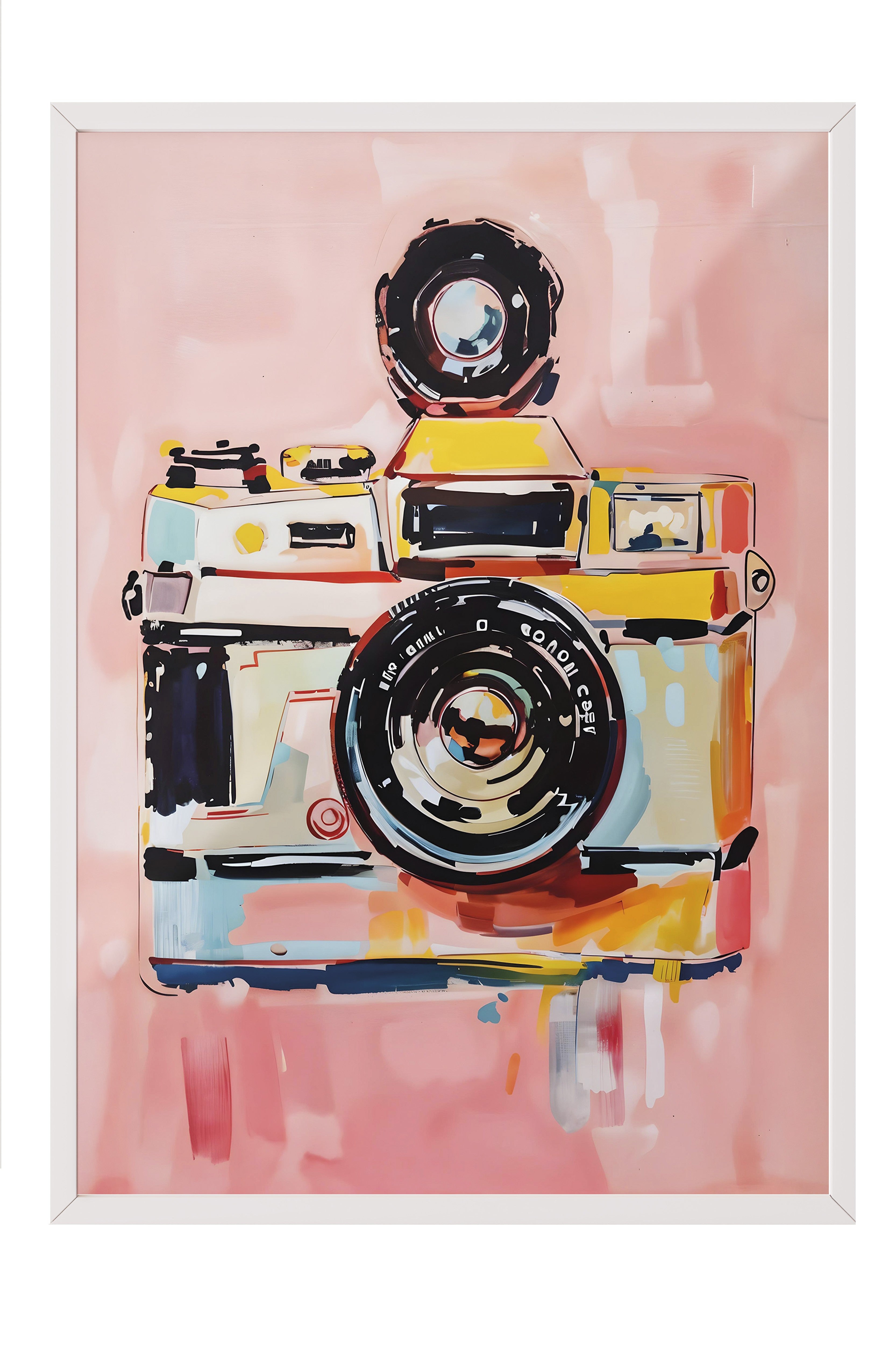 Beyaz Çerçeveli Tablo, Vintage Camera, Comfort Serisi Poster ve Duvar Tablosu, NO:108940